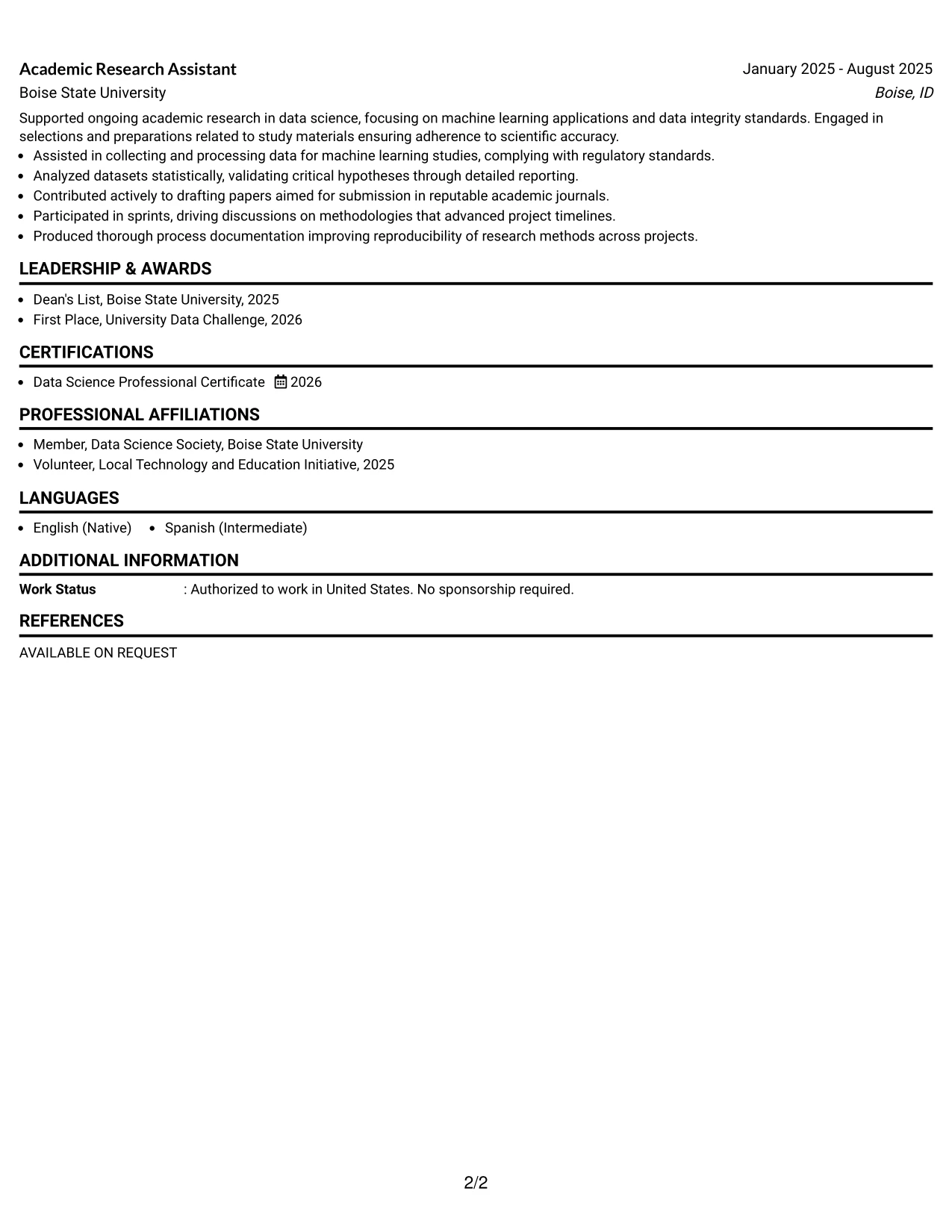 Resume Example Page 2