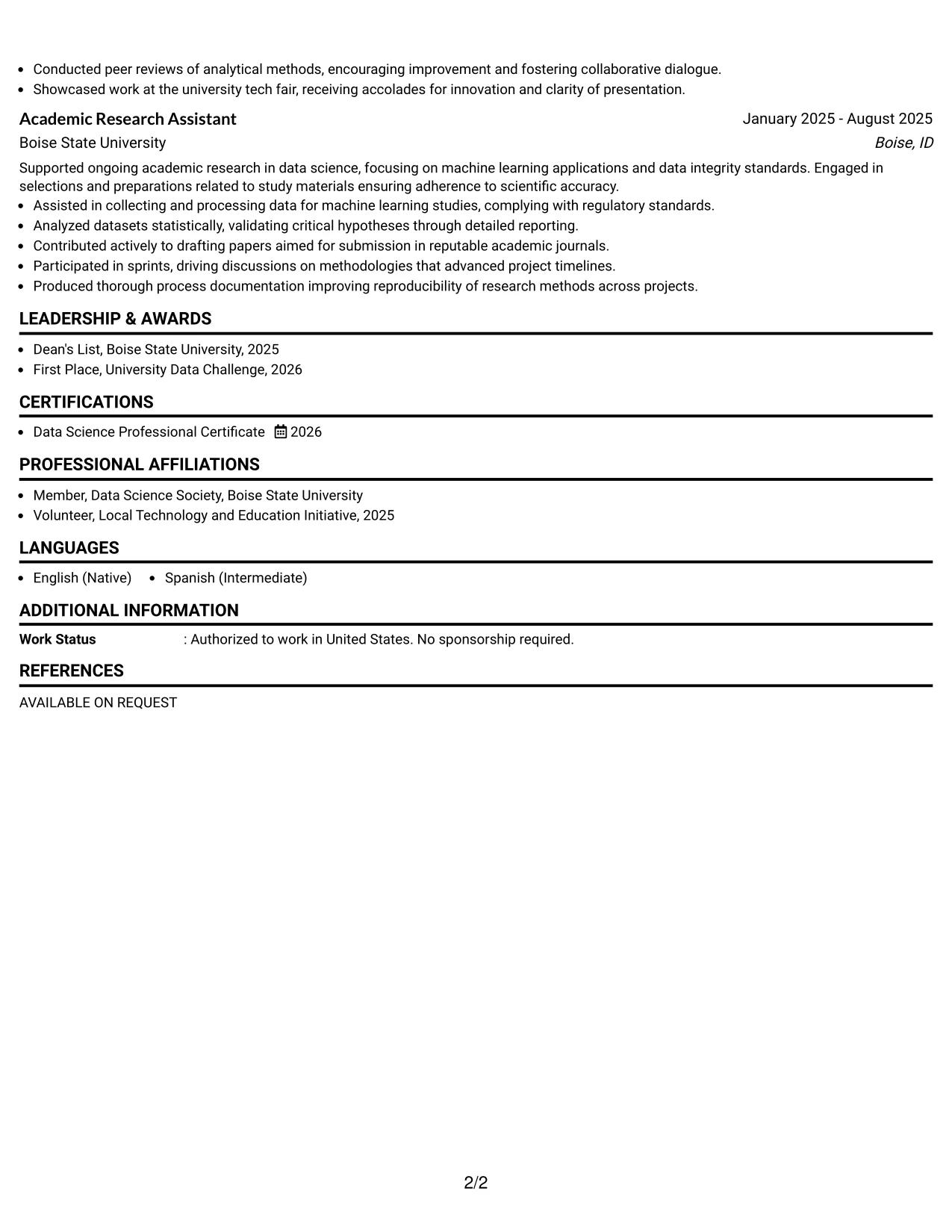 Resume Example Page 2