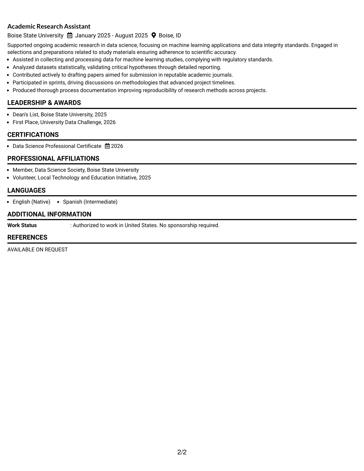 Resume Example Page 2