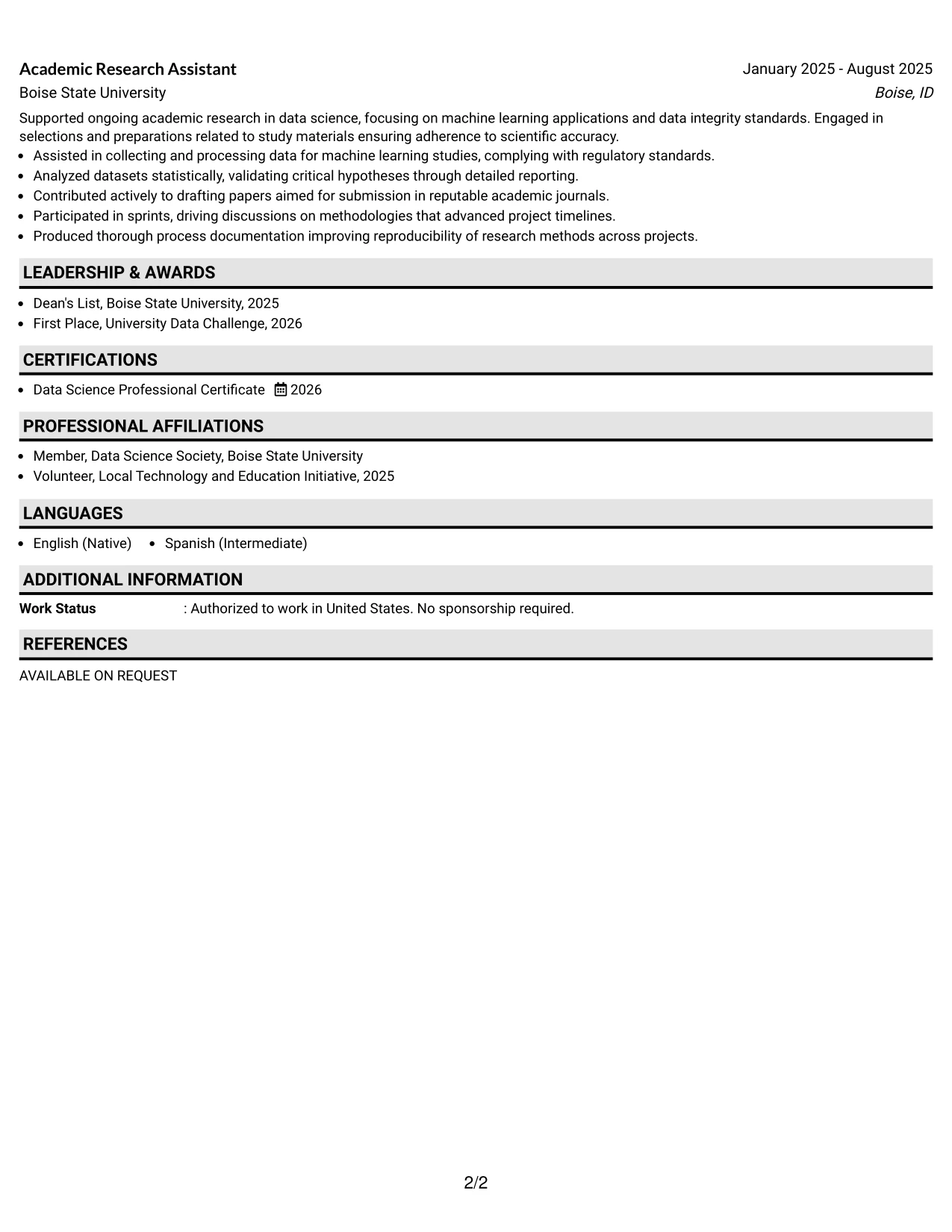 Resume Example Page 2