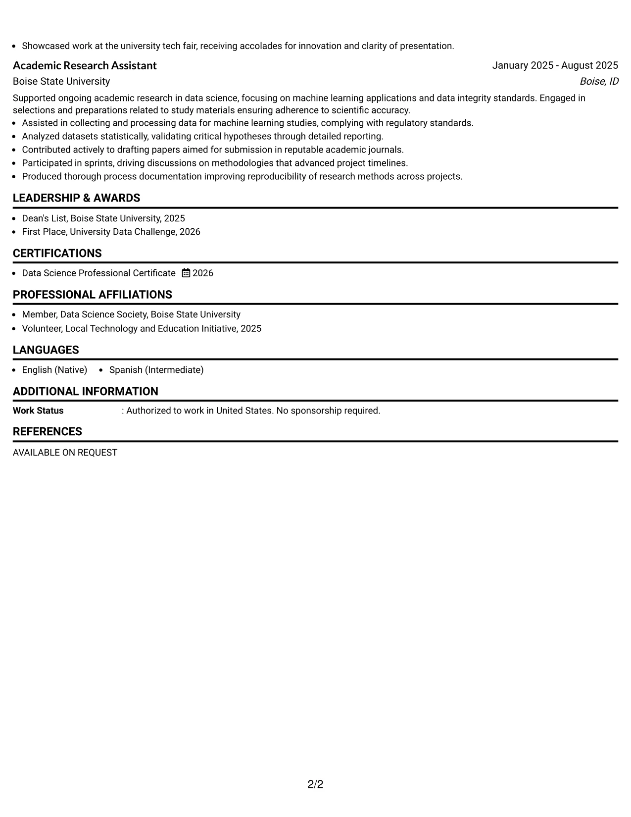 Resume Example Page 2