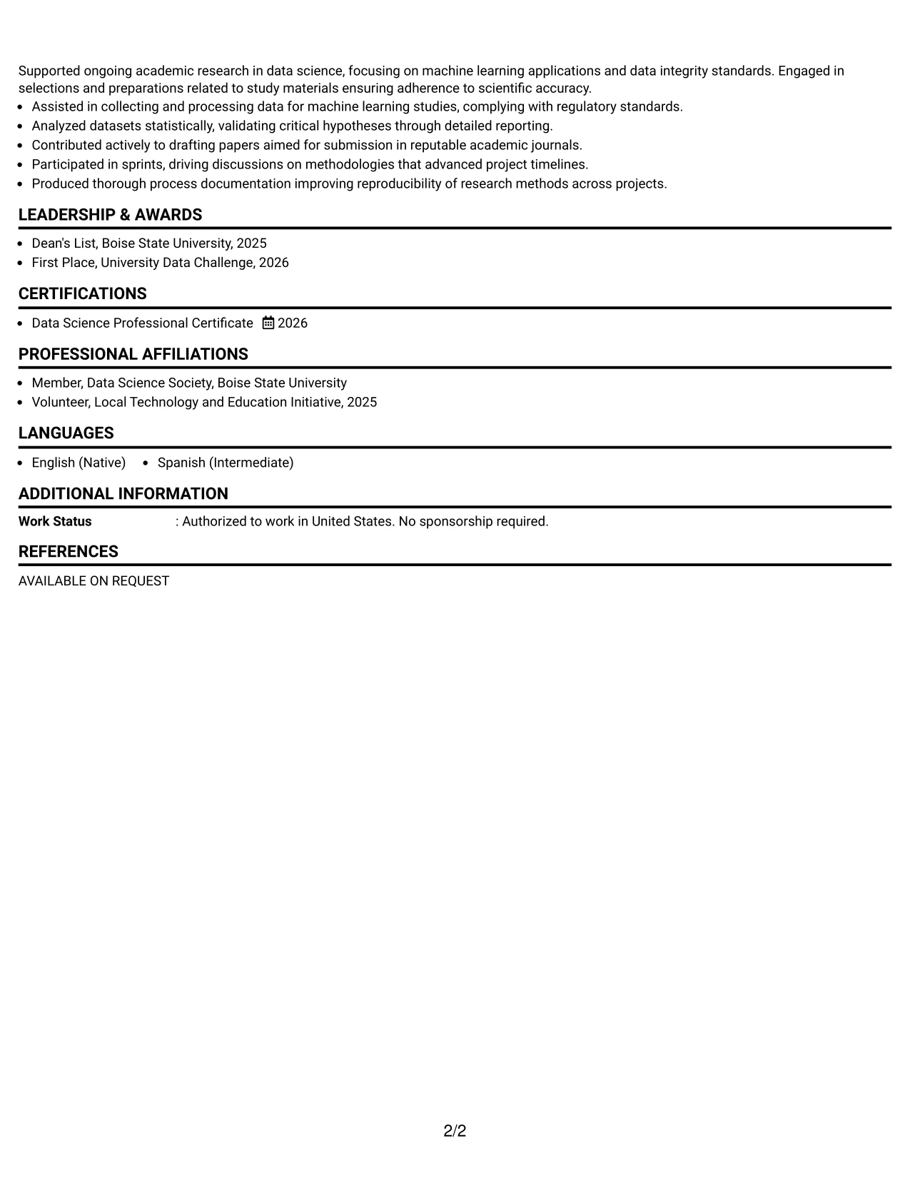 Resume Example Page 2
