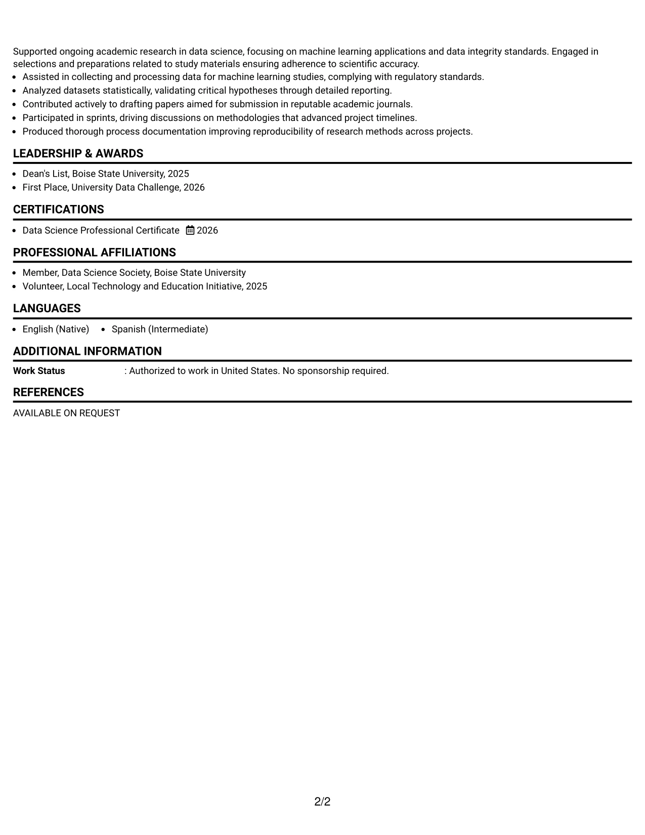 Resume Example Page 2