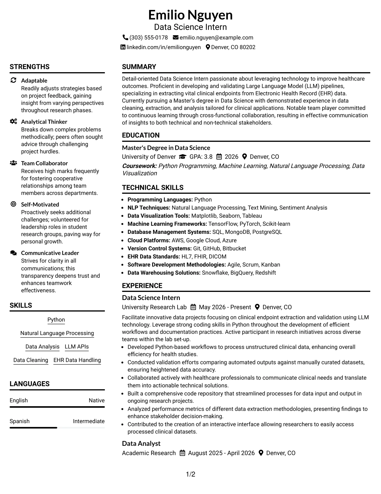 Resume Example Page 1