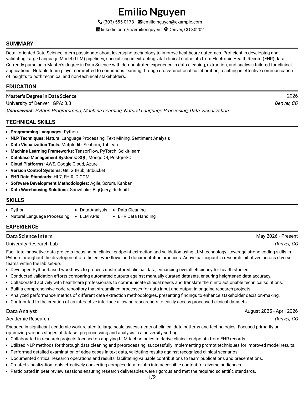 Resume Example Page 1