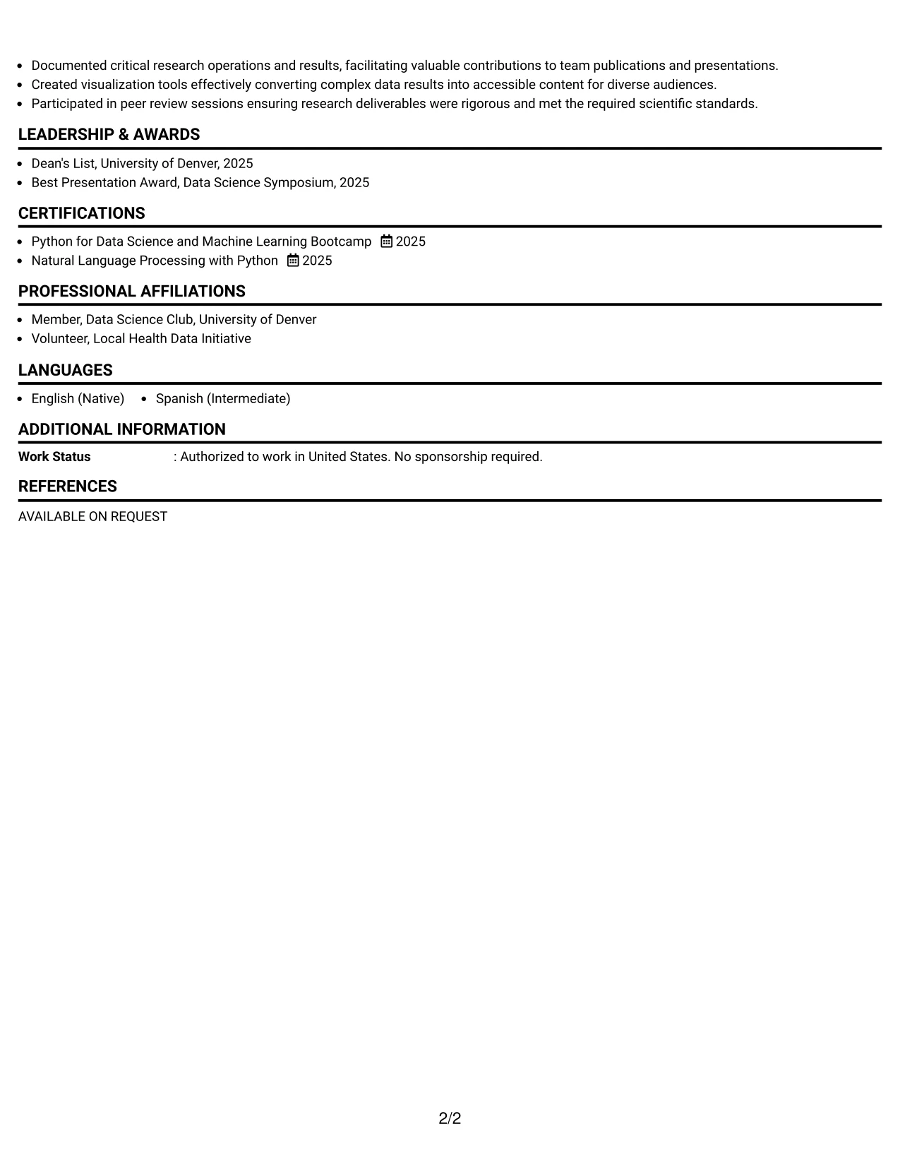 Resume Example Page 2