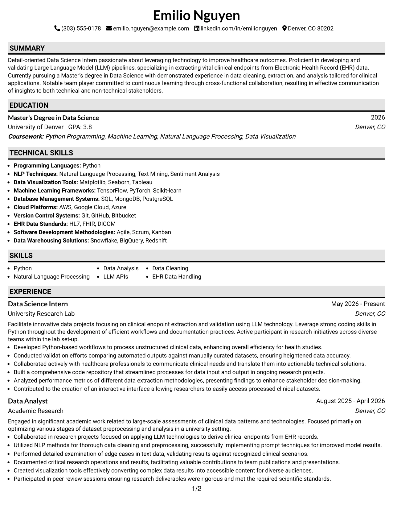 Resume Example Page 1