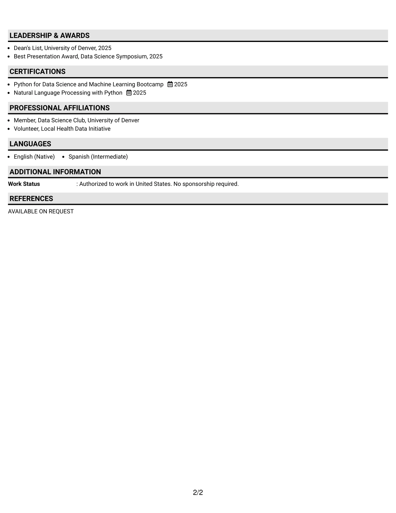 Resume Example Page 2