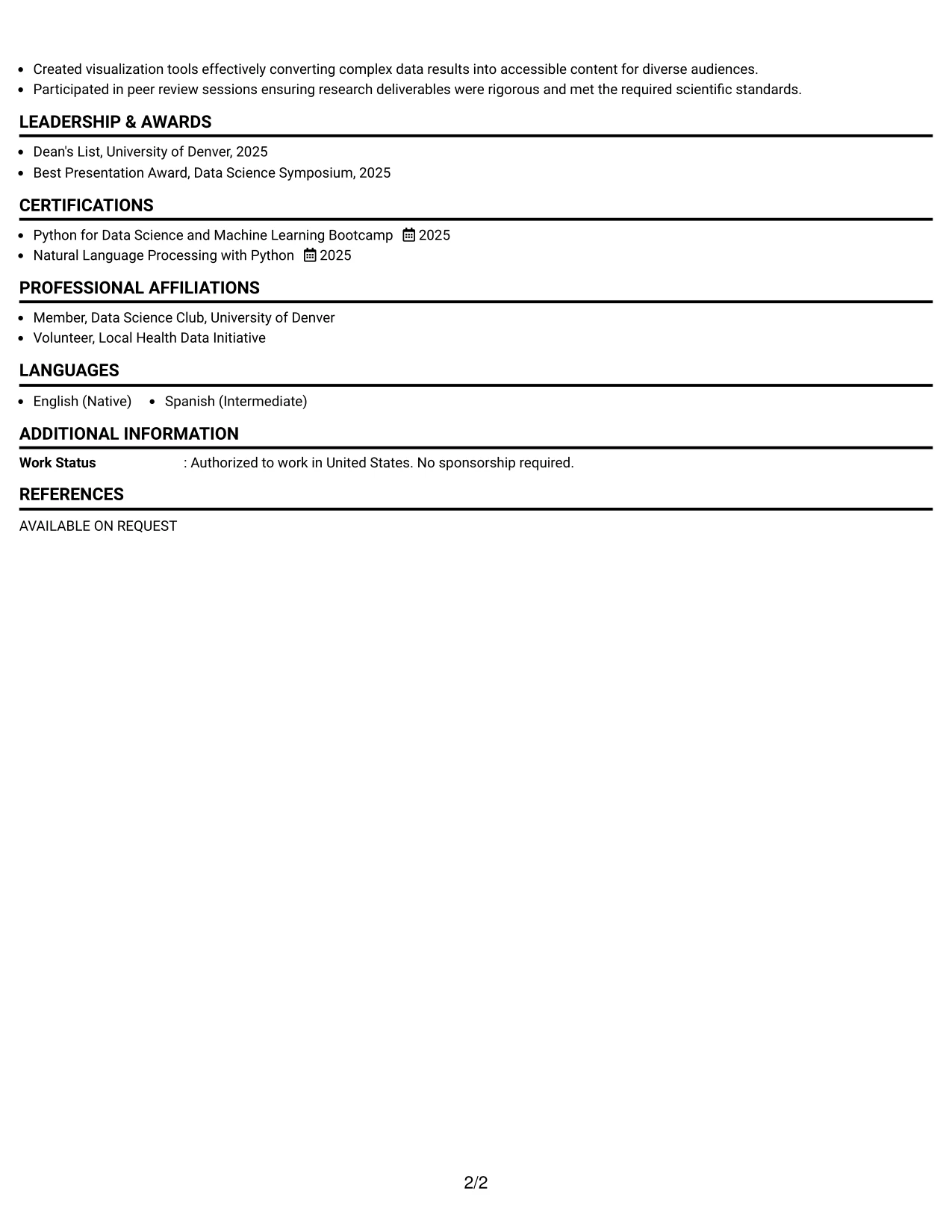 Resume Example Page 2