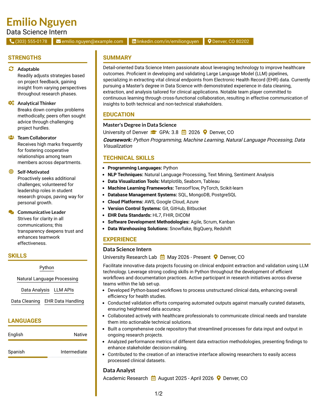 Resume Example Page 1