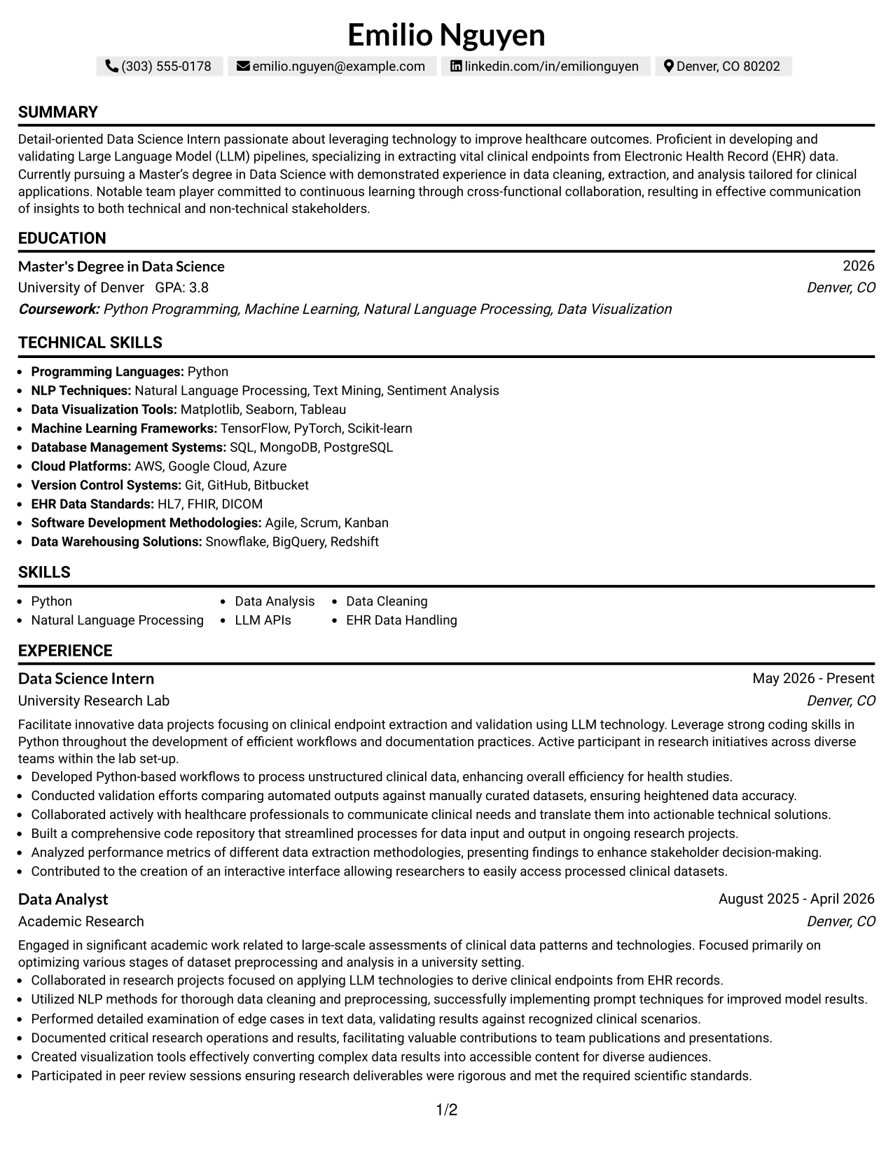 Resume Example Page 1