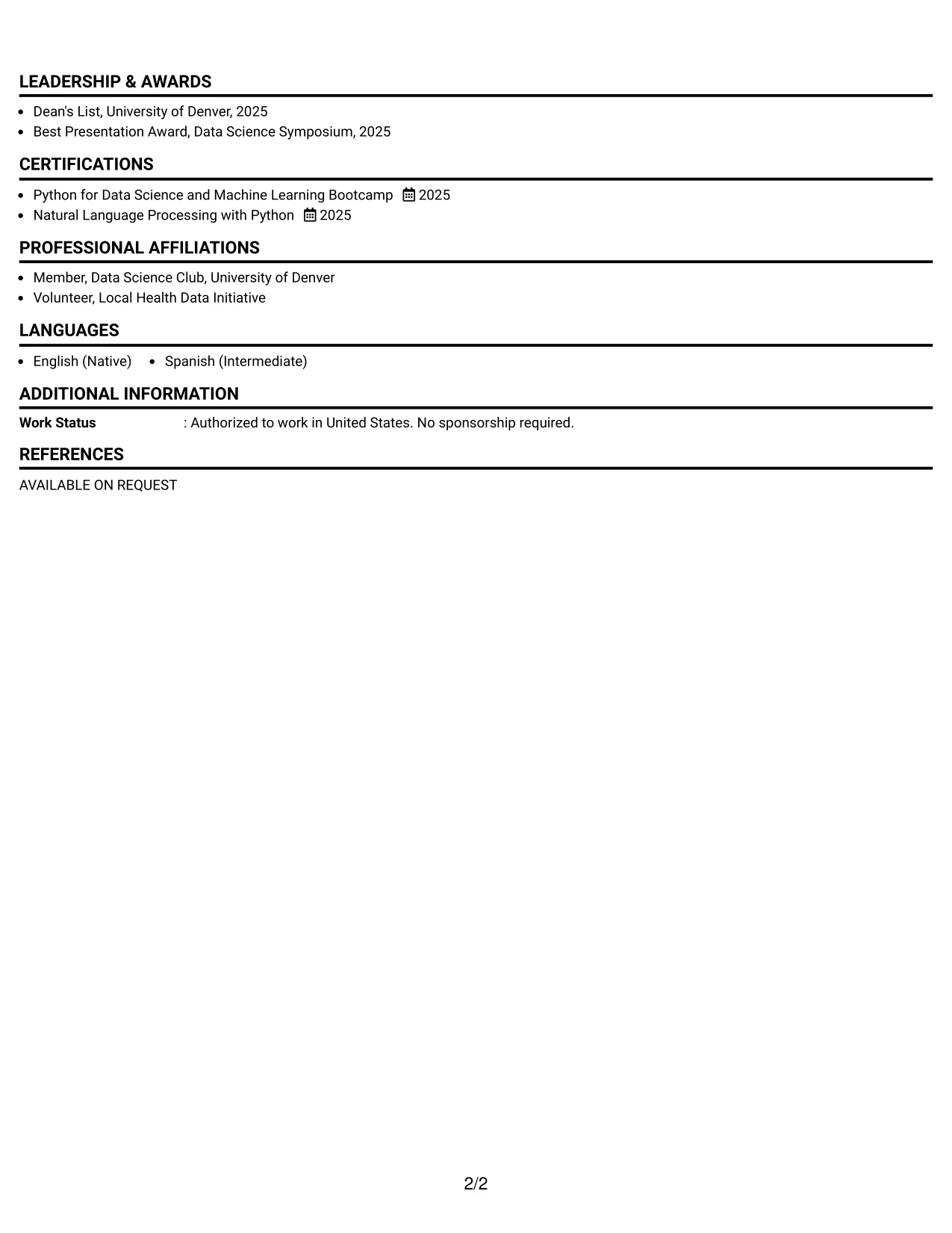 Resume Example Page 2