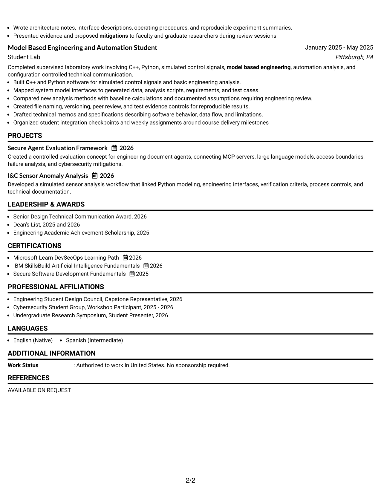 Resume Example Page 2