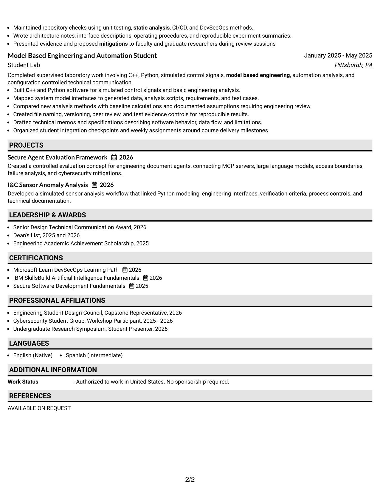 Resume Example Page 2
