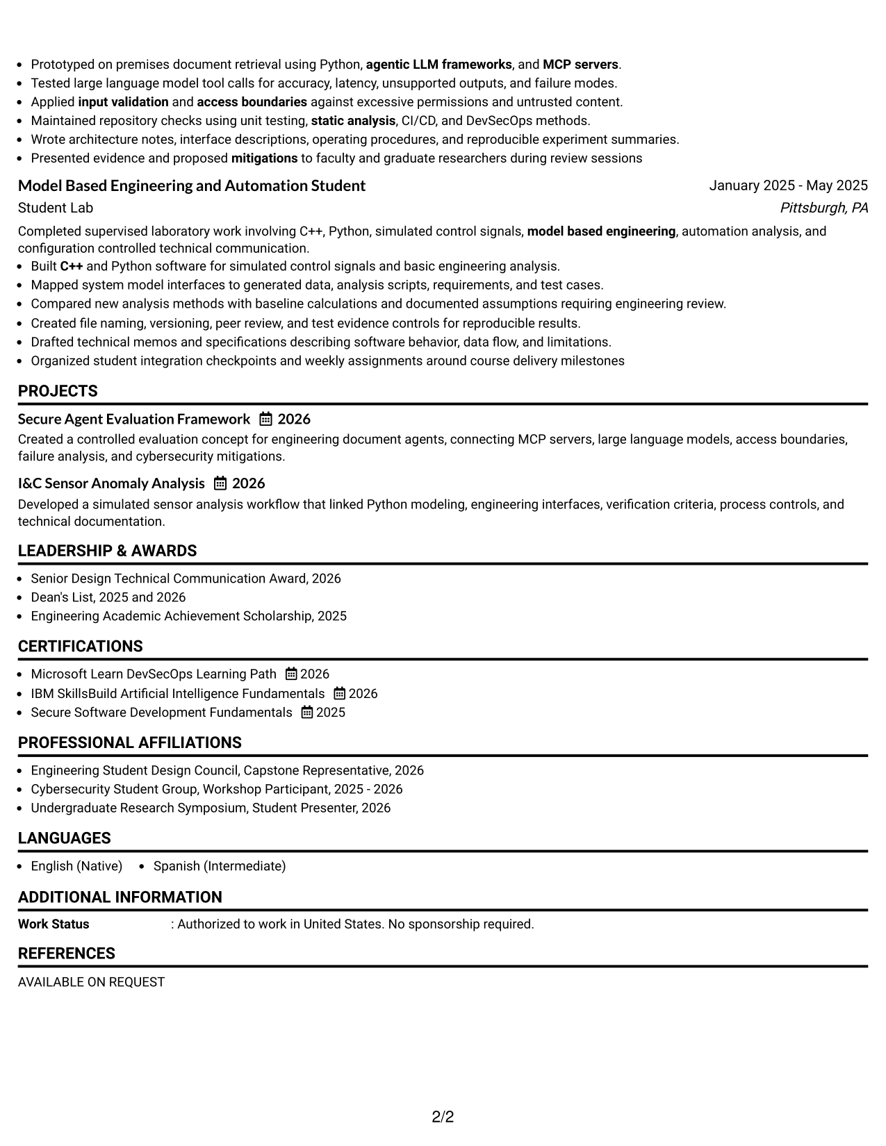 Resume Example Page 2