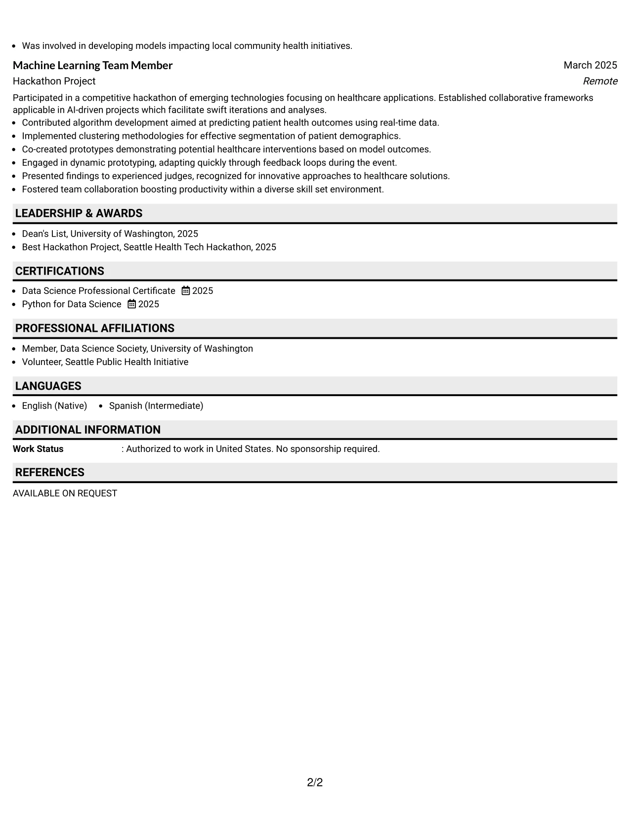 Resume Example Page 2