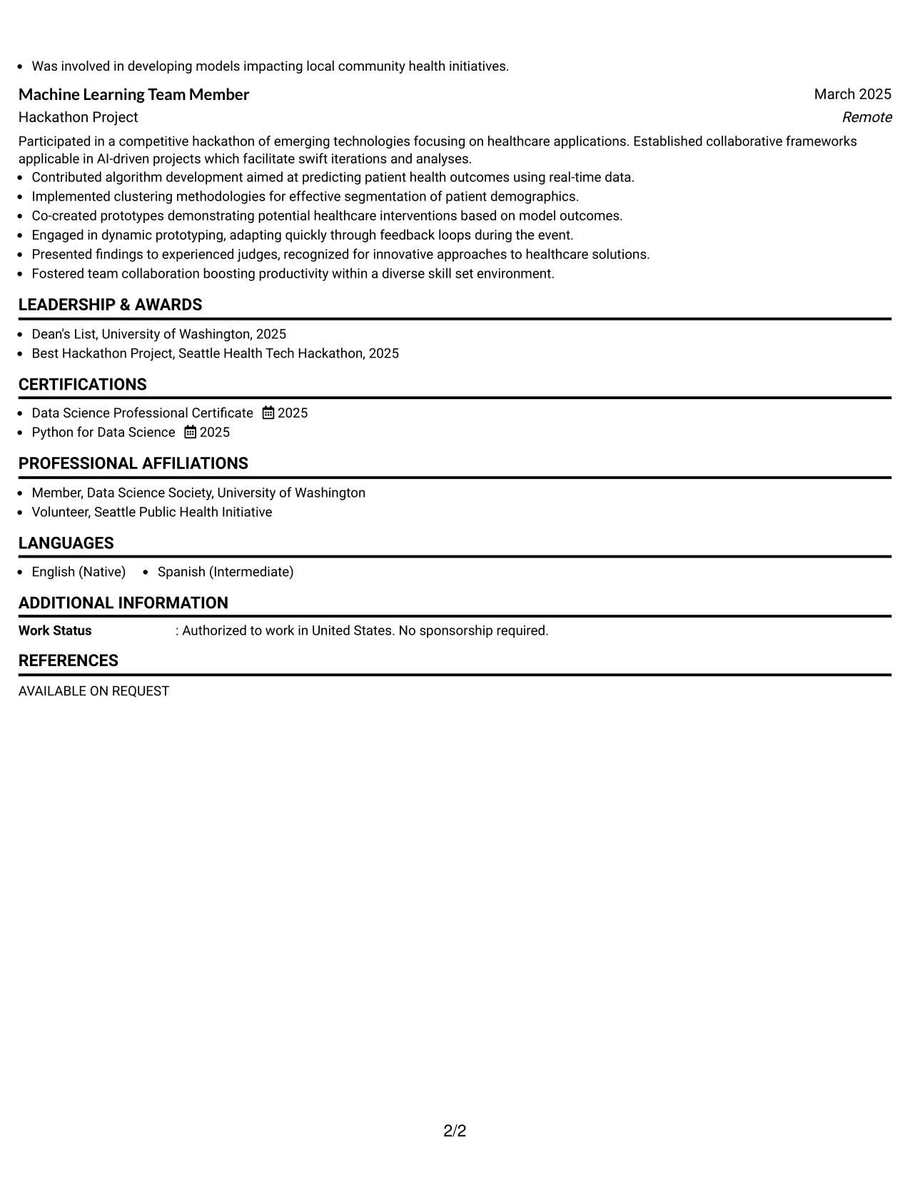 Resume Example Page 2