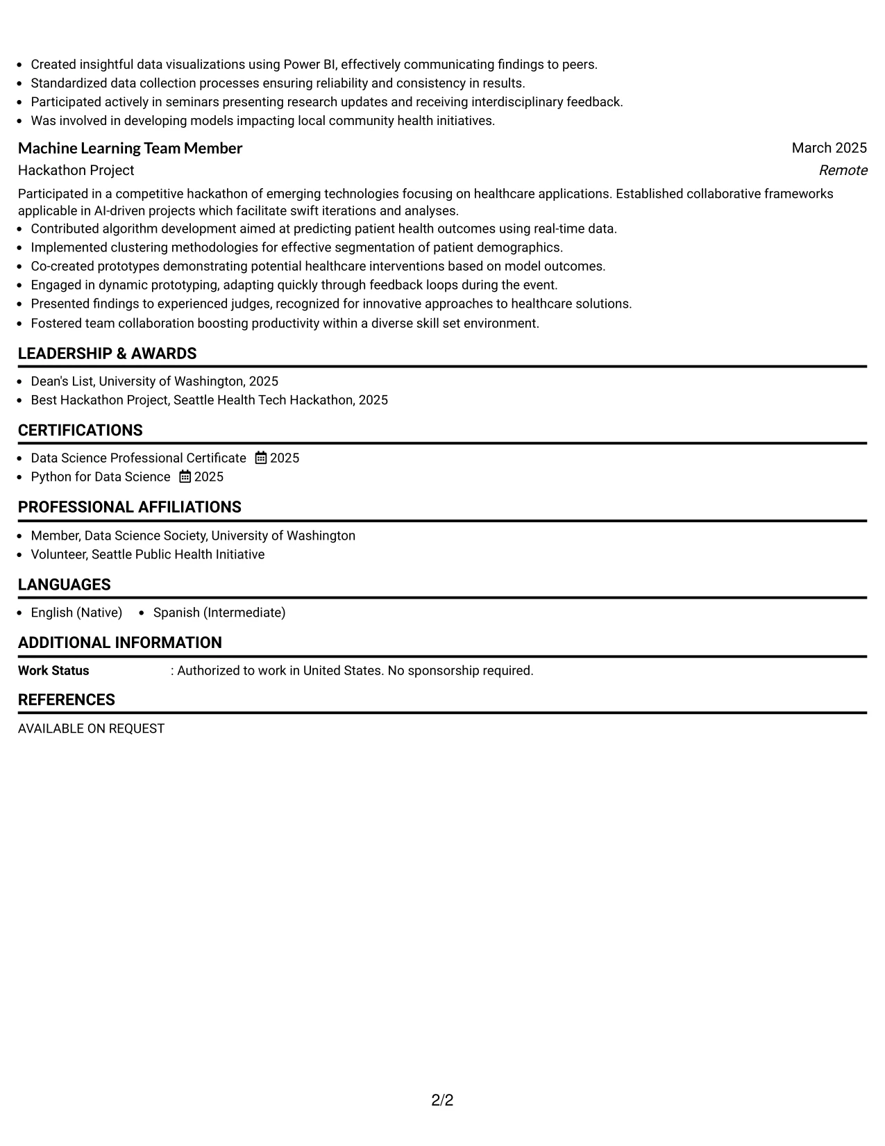 Resume Example Page 2
