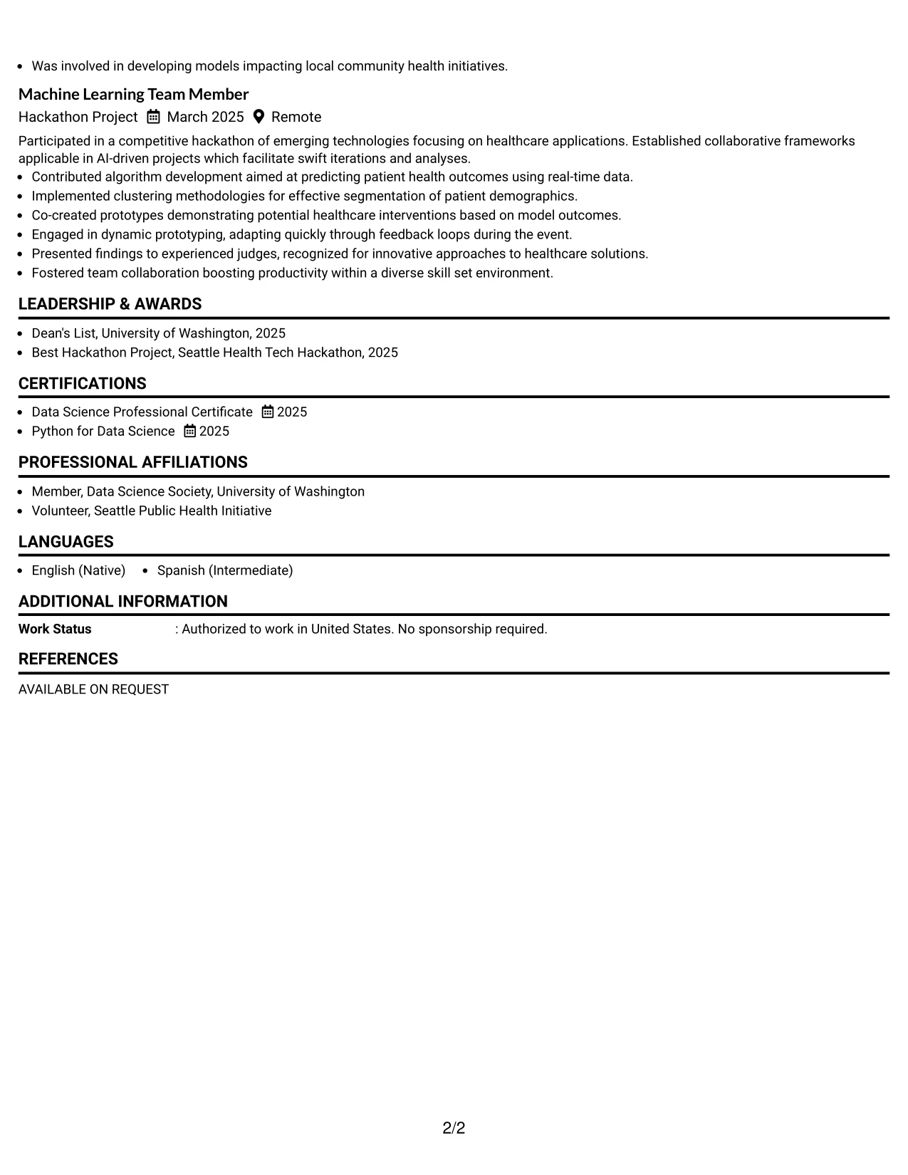 Resume Example Page 2