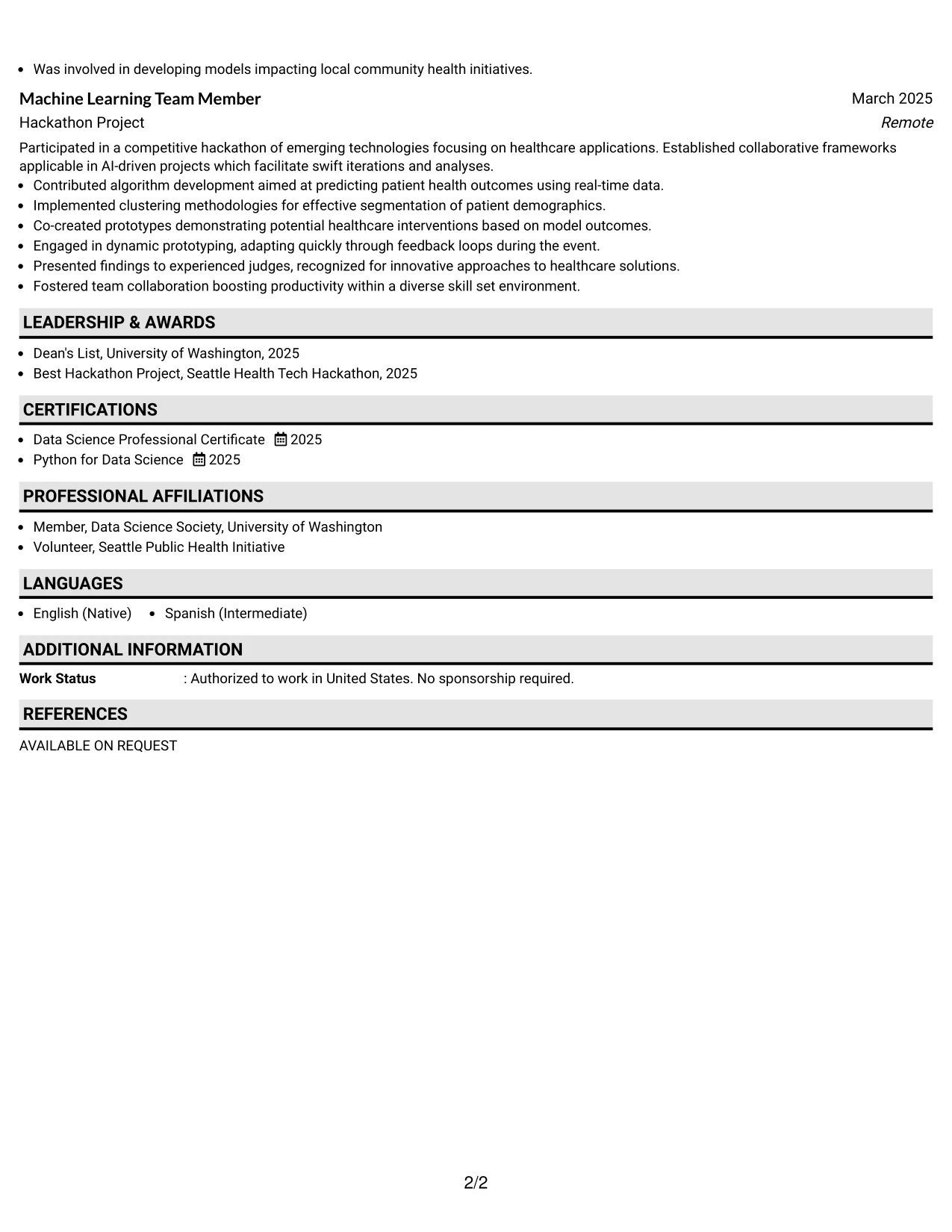Resume Example Page 2