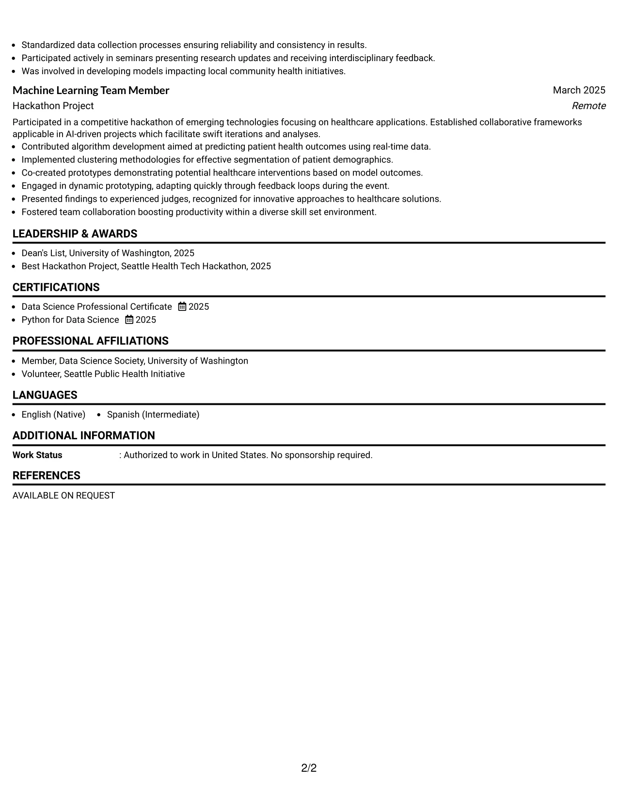 Resume Example Page 2