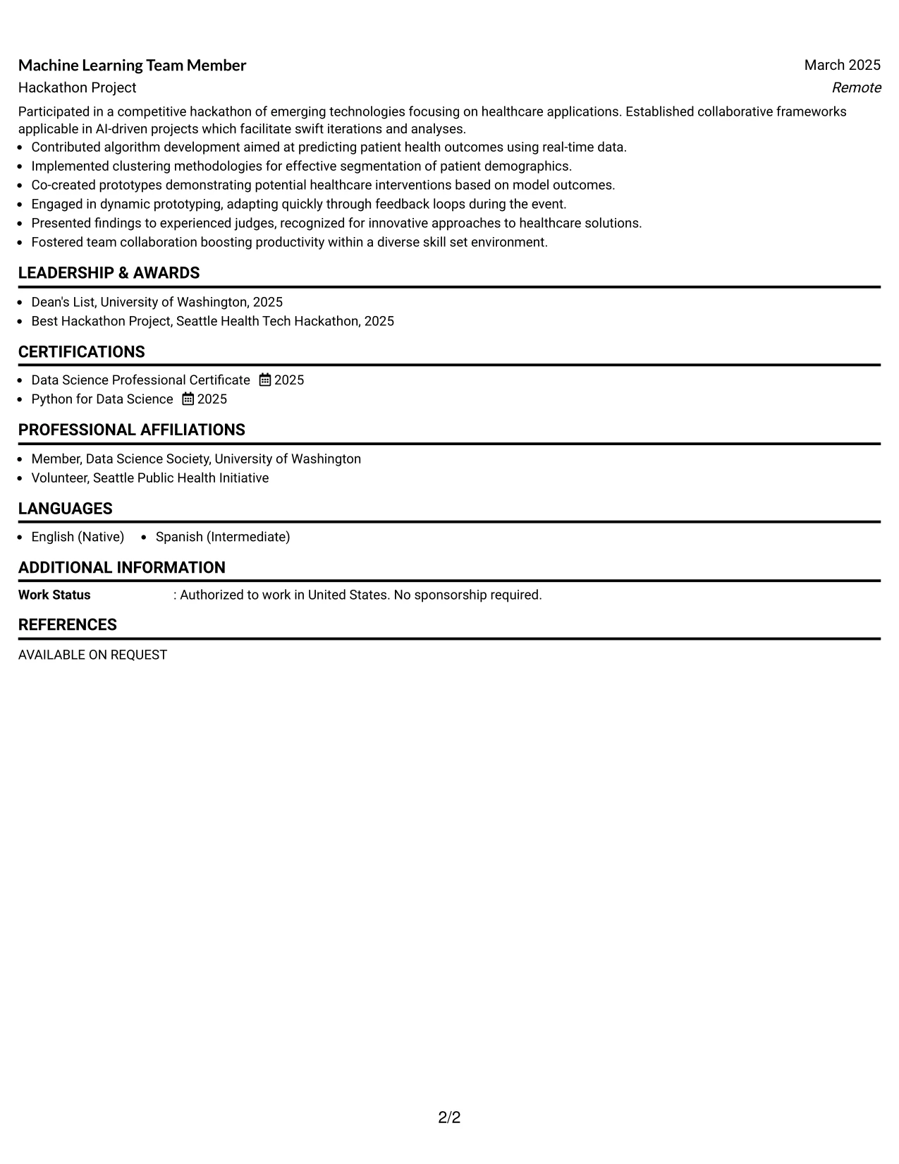 Resume Example Page 2