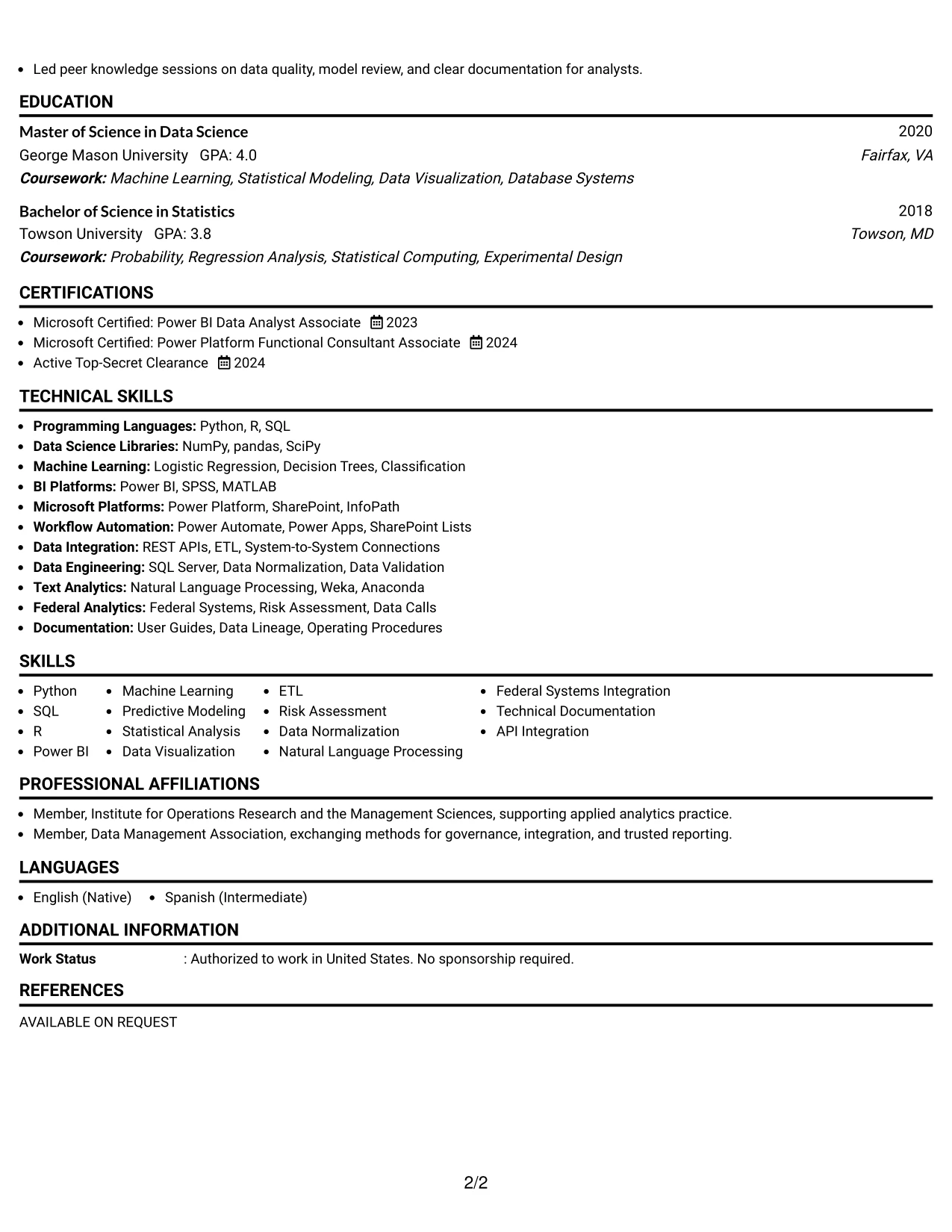 Resume Example Page 2