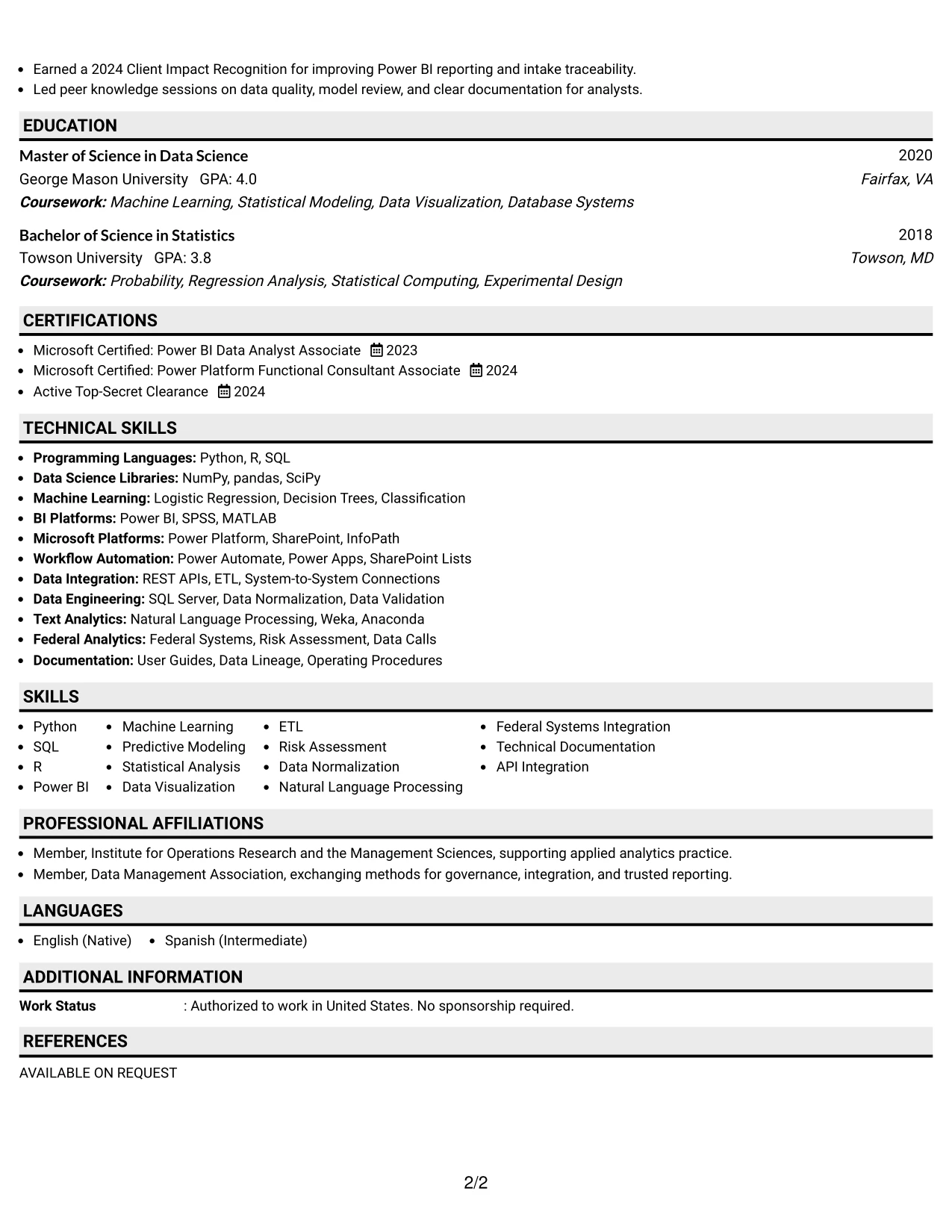 Resume Example Page 2