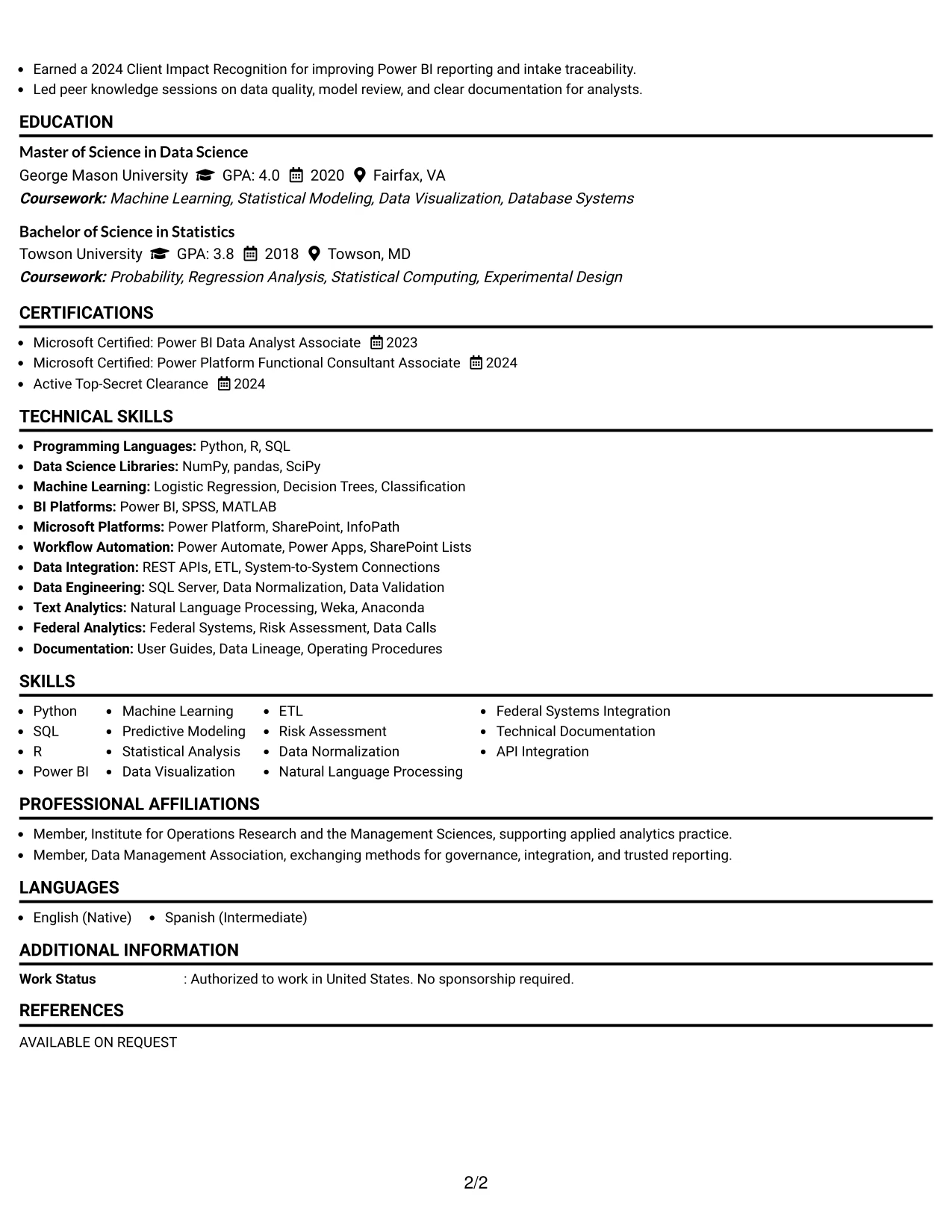 Resume Example Page 2