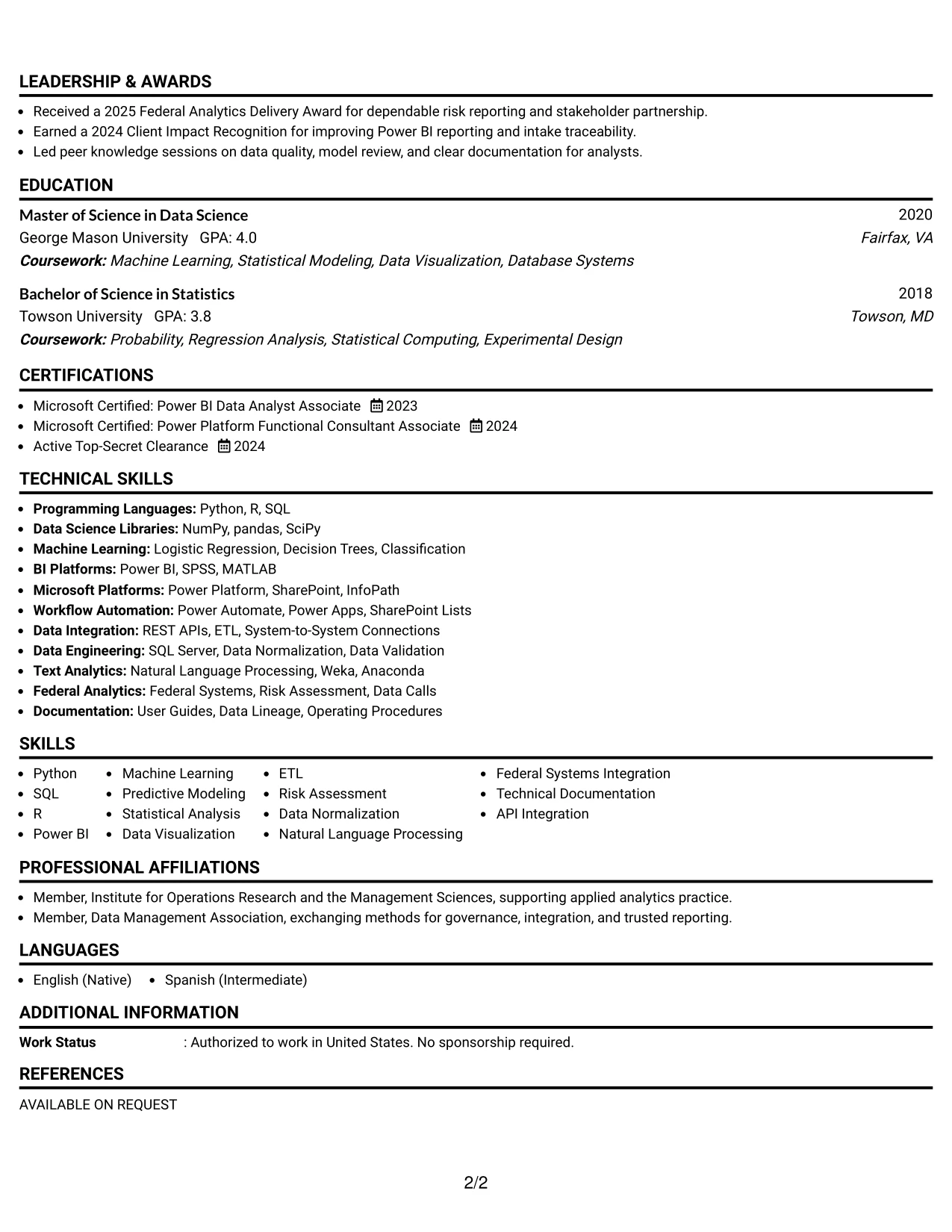 Resume Example Page 2