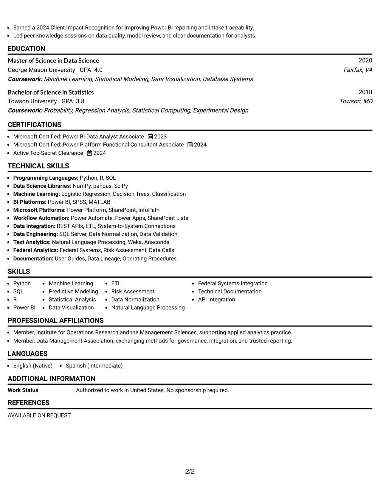 Resume Example Page 2