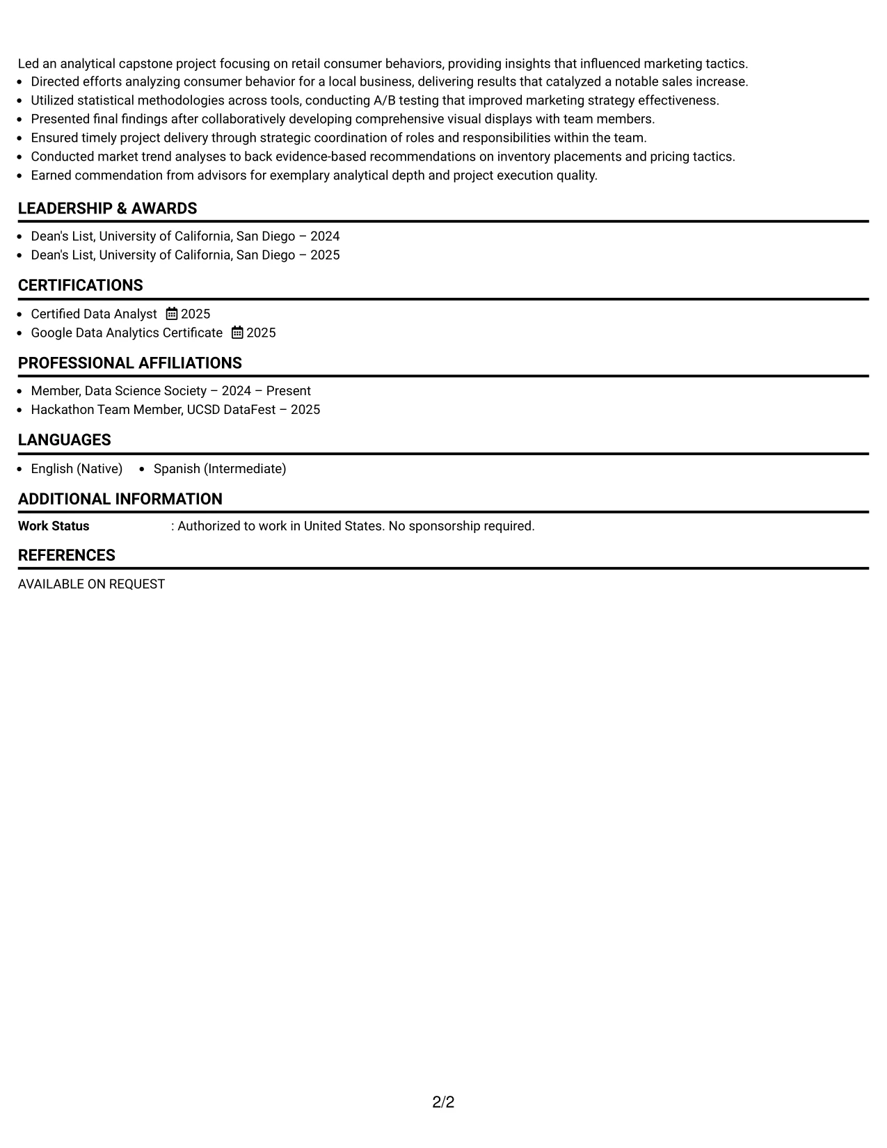 Resume Example Page 2