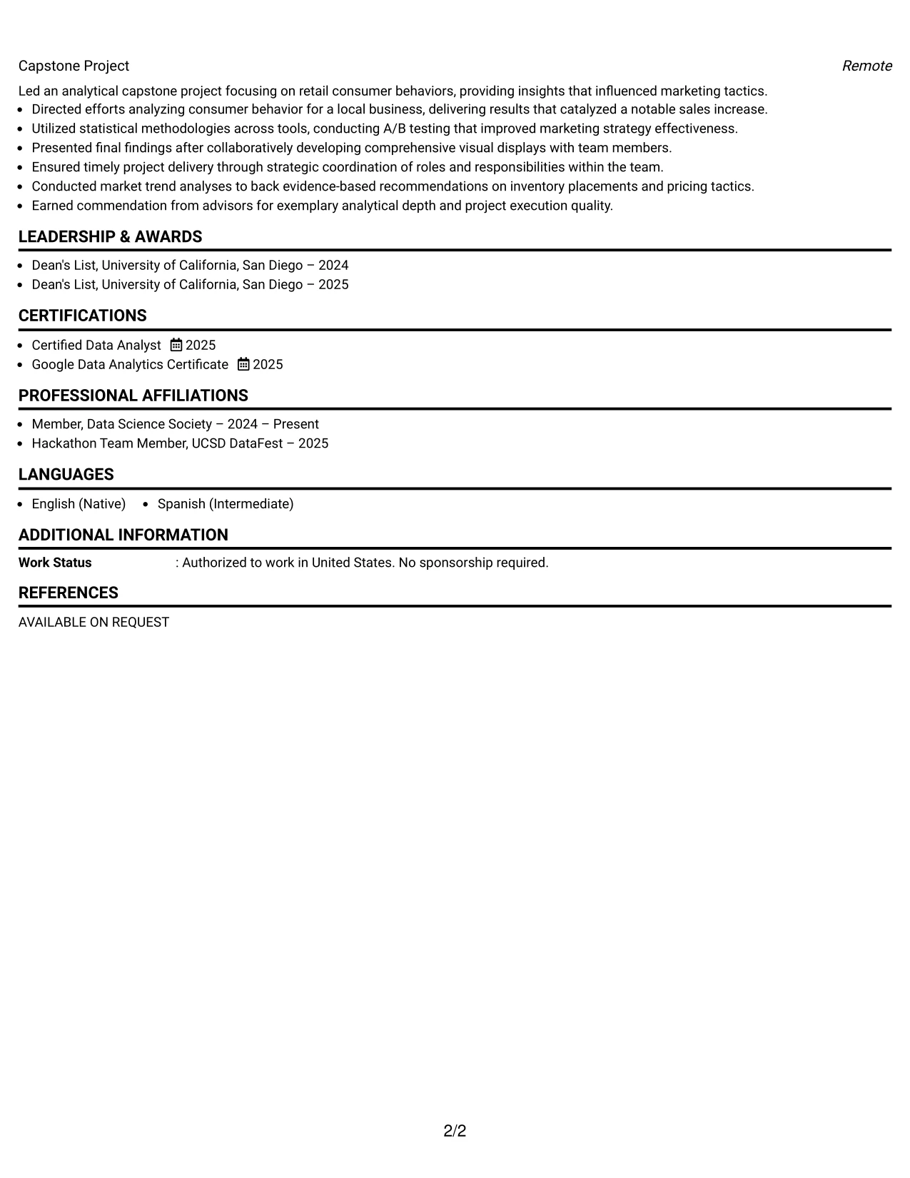Resume Example Page 2