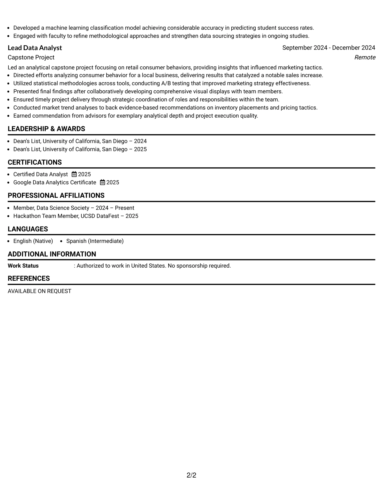 Resume Example Page 2