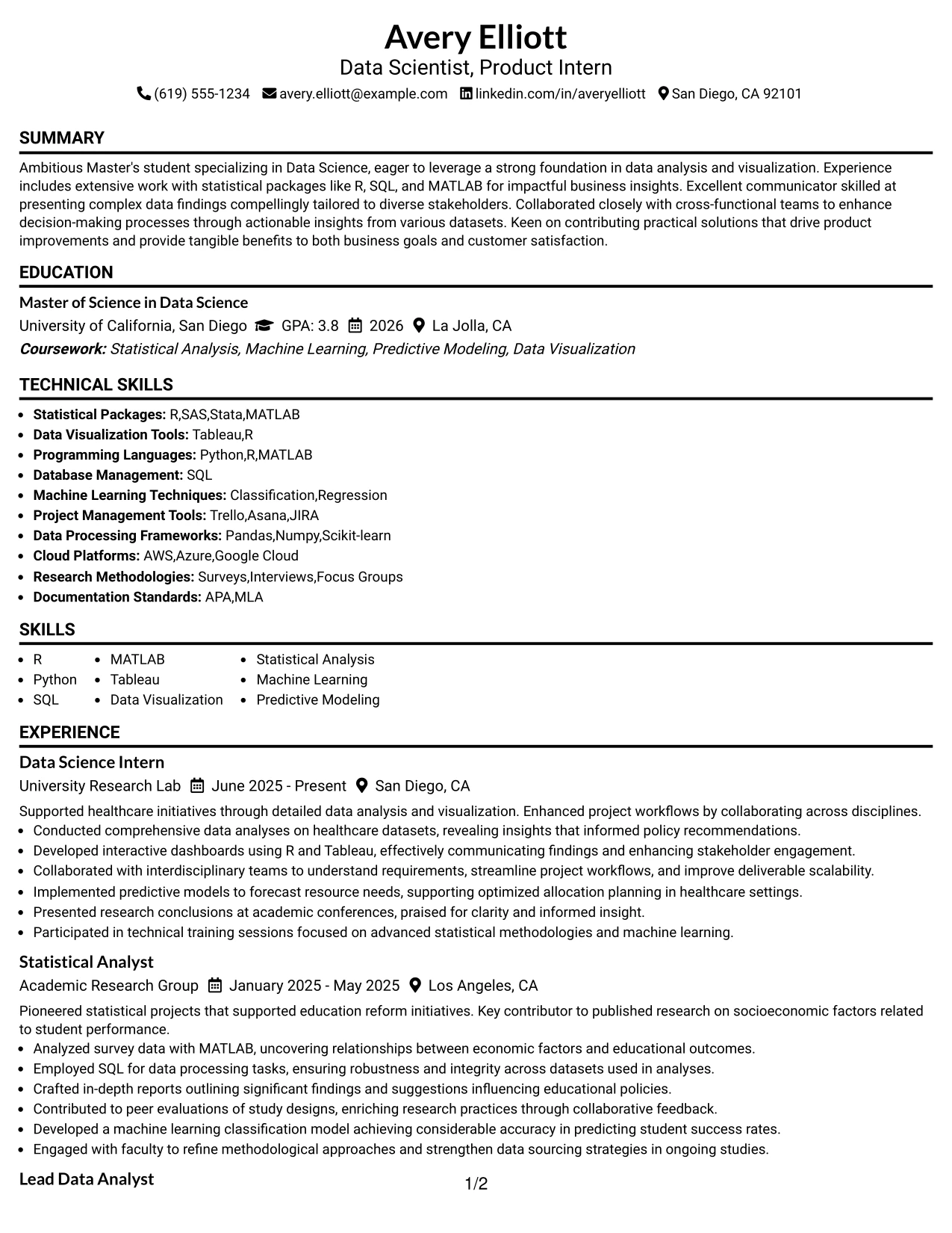 Resume Example Page 1