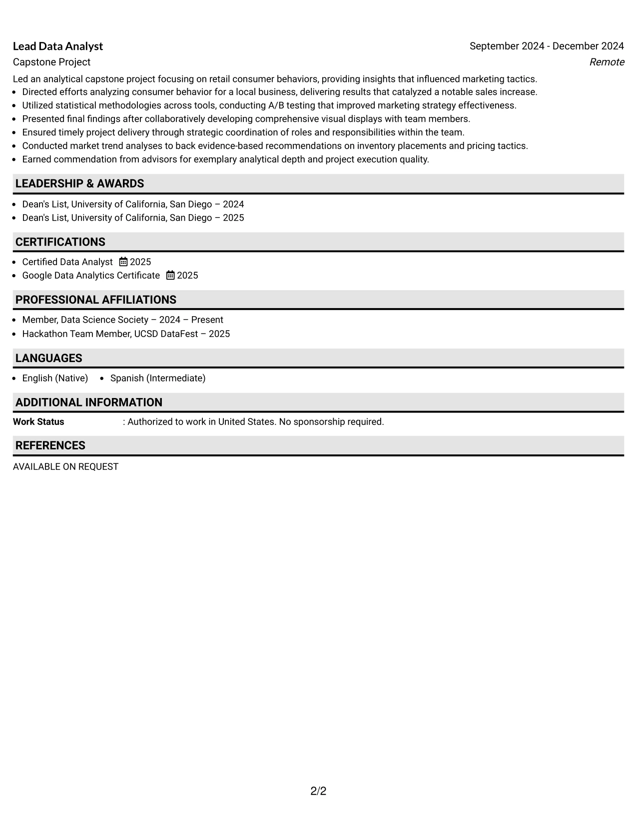 Resume Example Page 2
