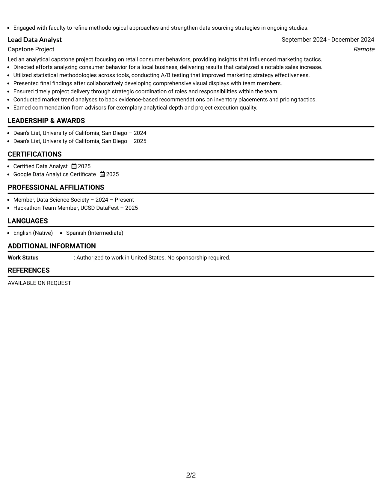 Resume Example Page 2