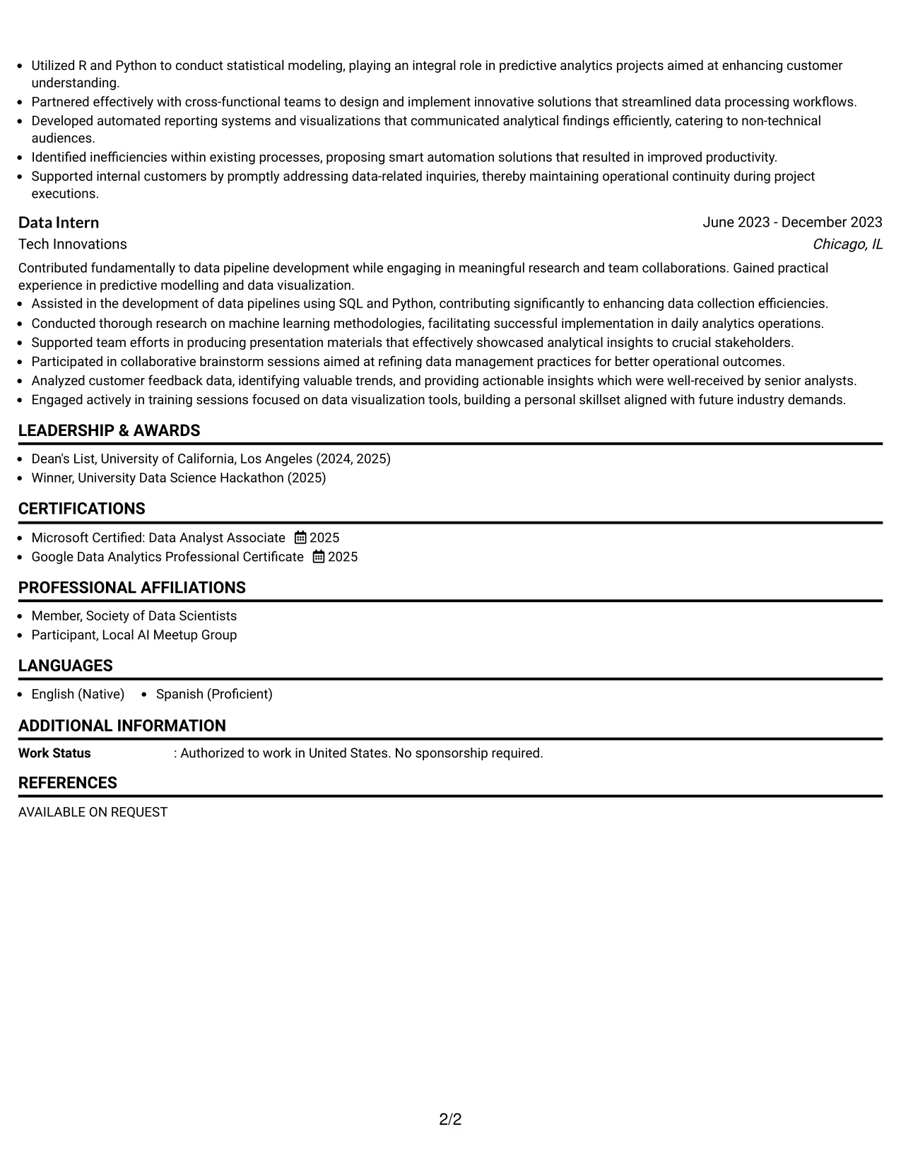 Resume Example Page 2