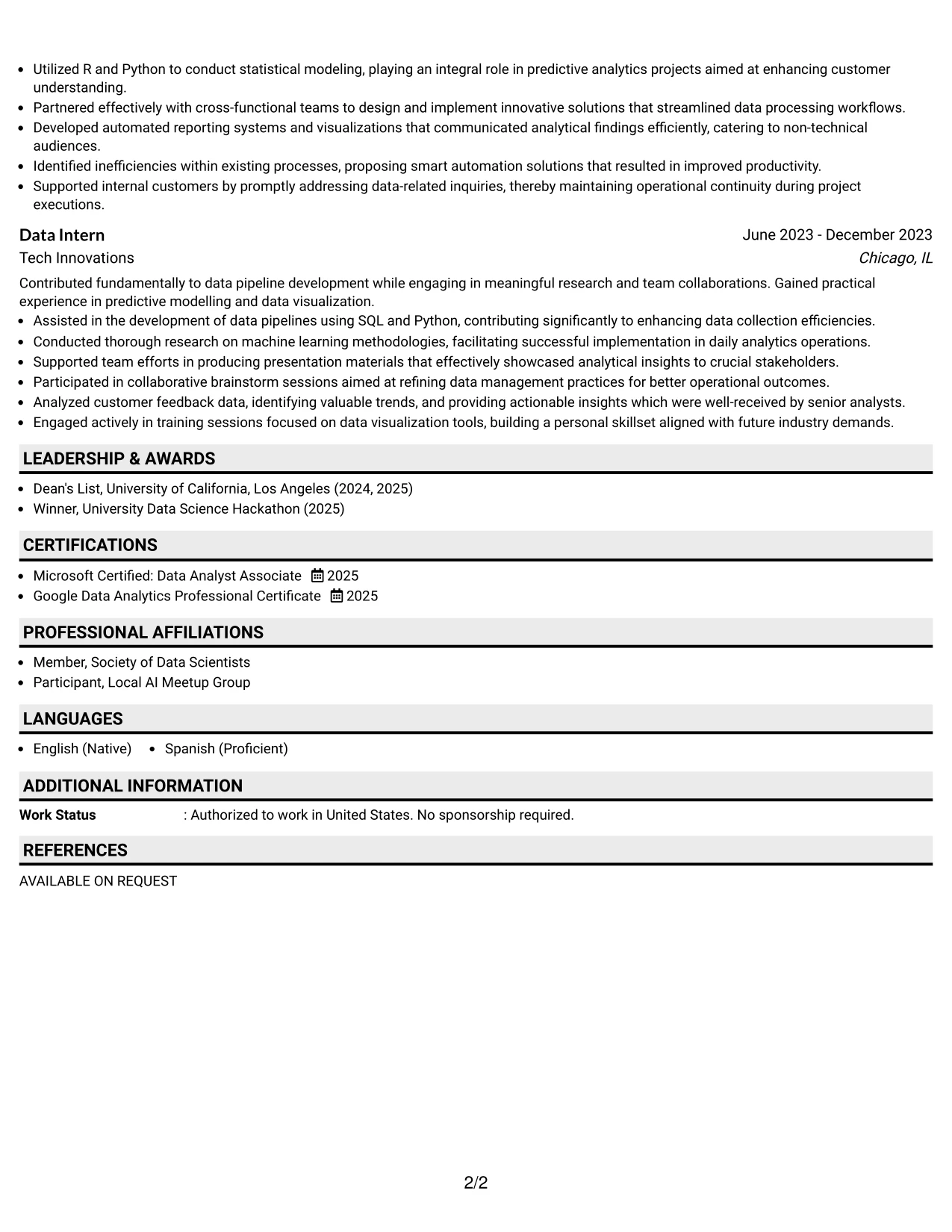 Resume Example Page 2