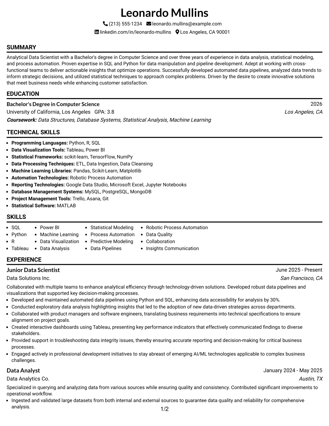 Resume Example Page 1
