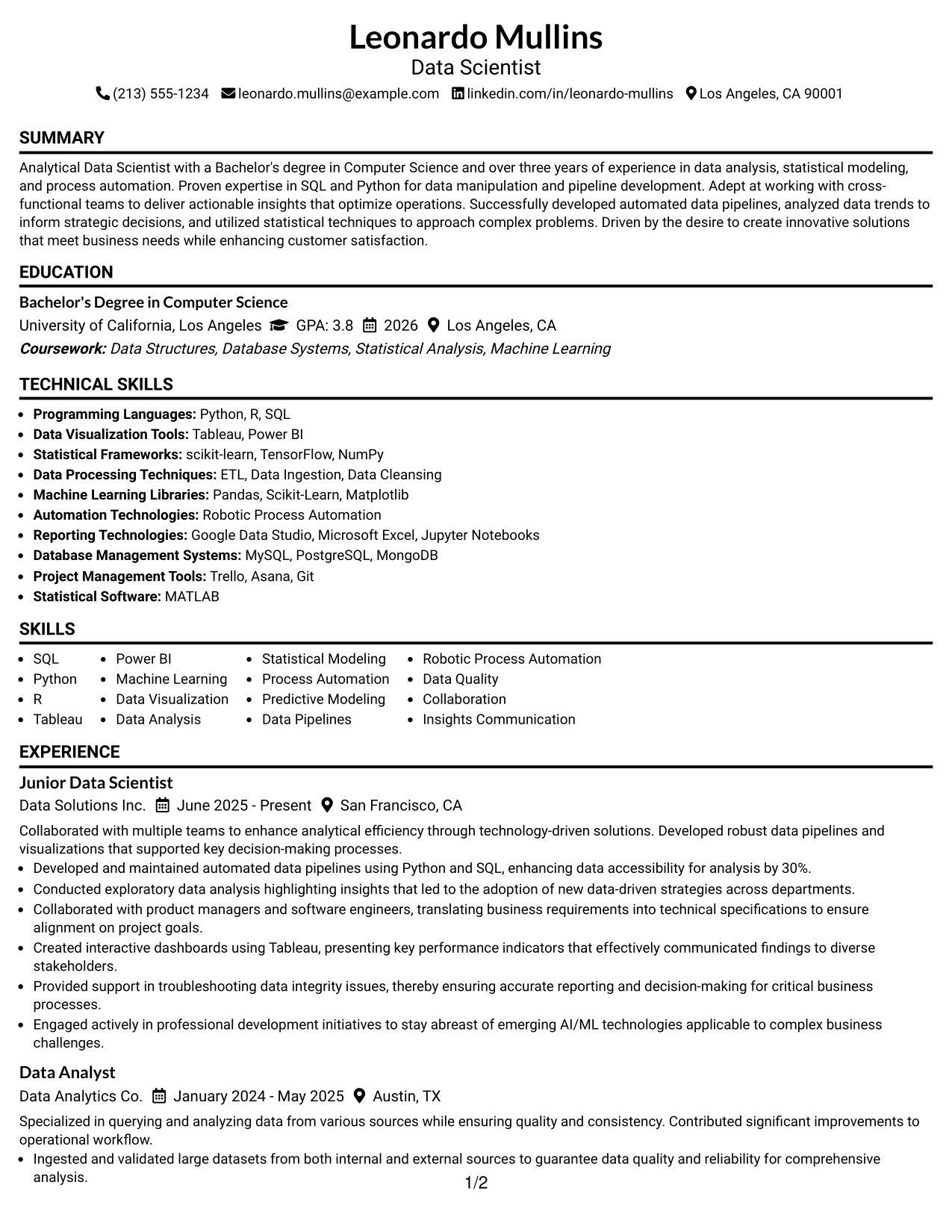 Resume Example Page 1