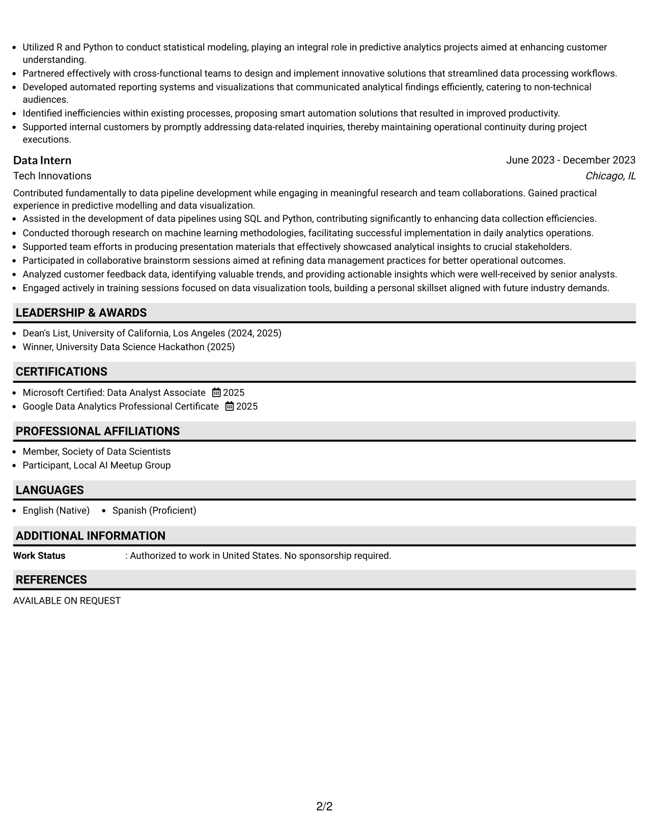 Resume Example Page 2