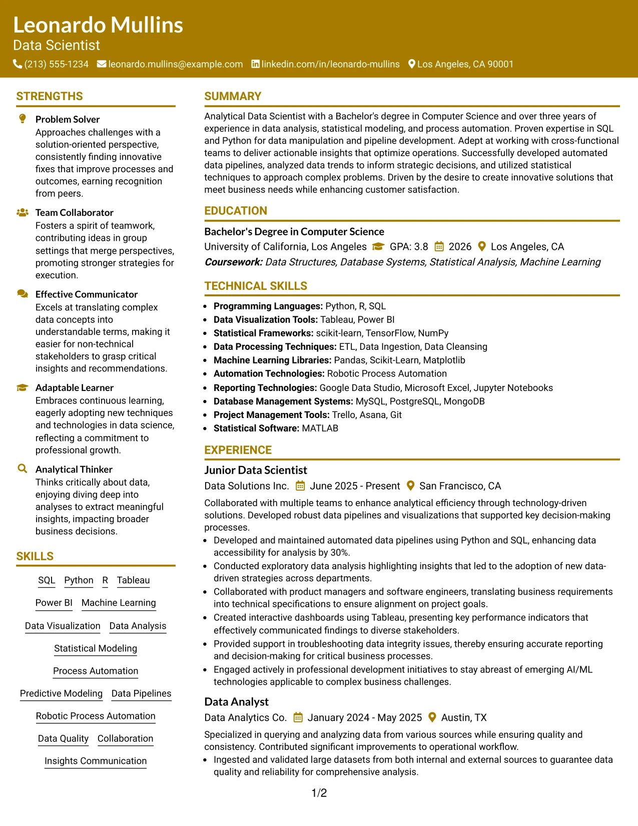 Resume Example Page 1