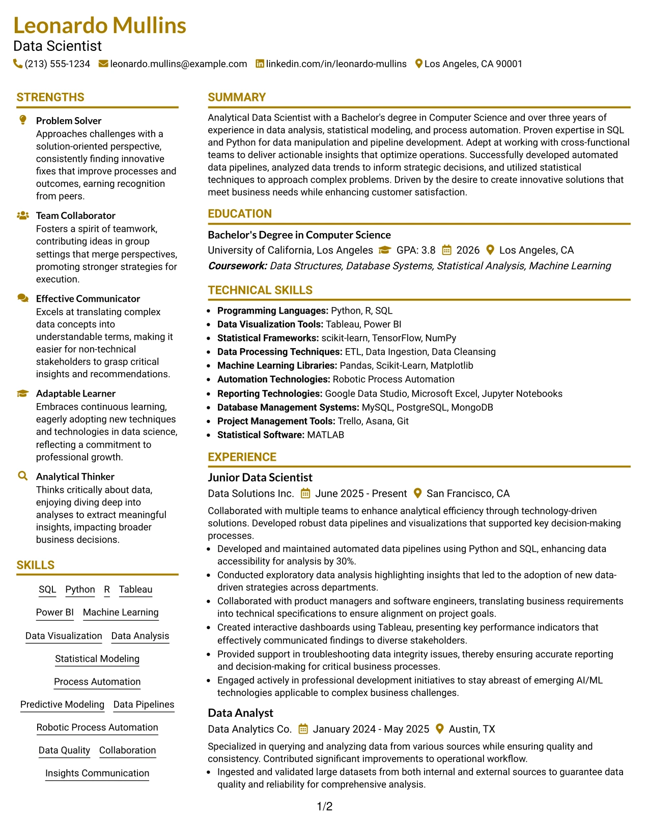 Resume Example Page 1