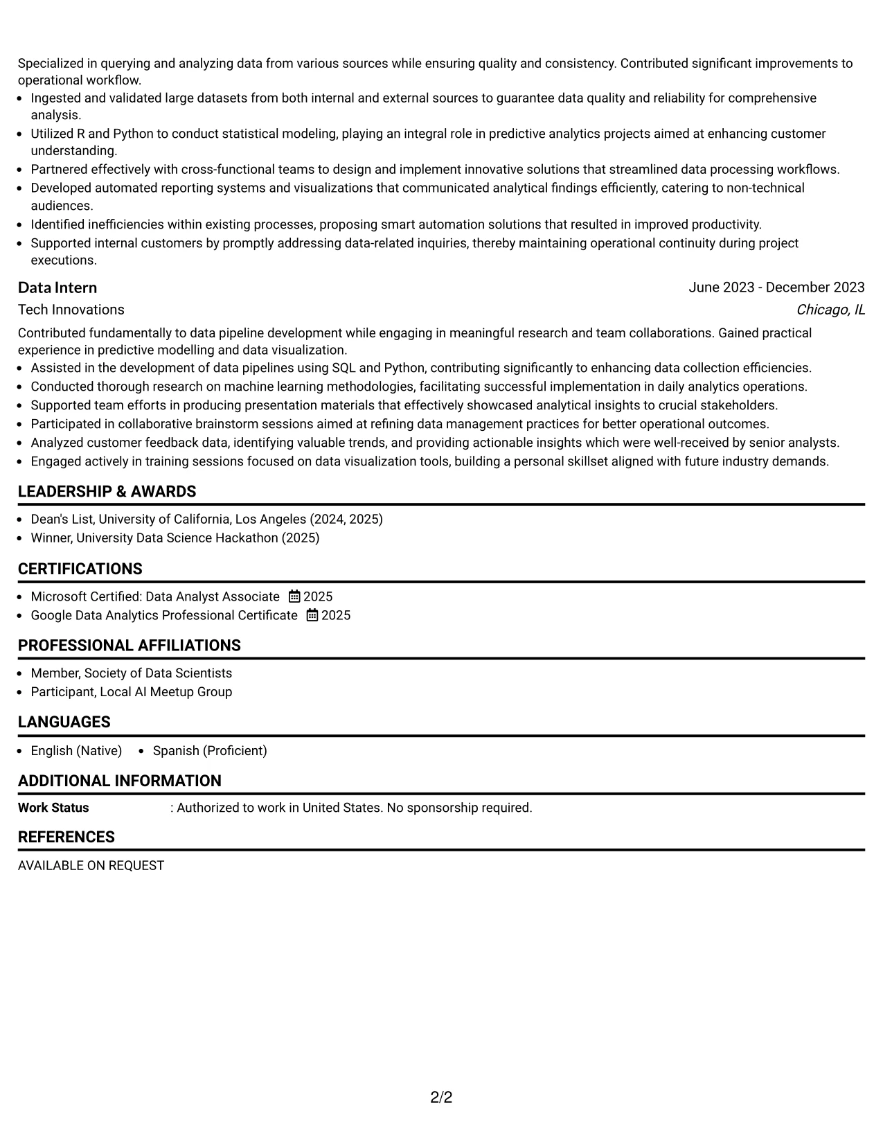 Resume Example Page 2