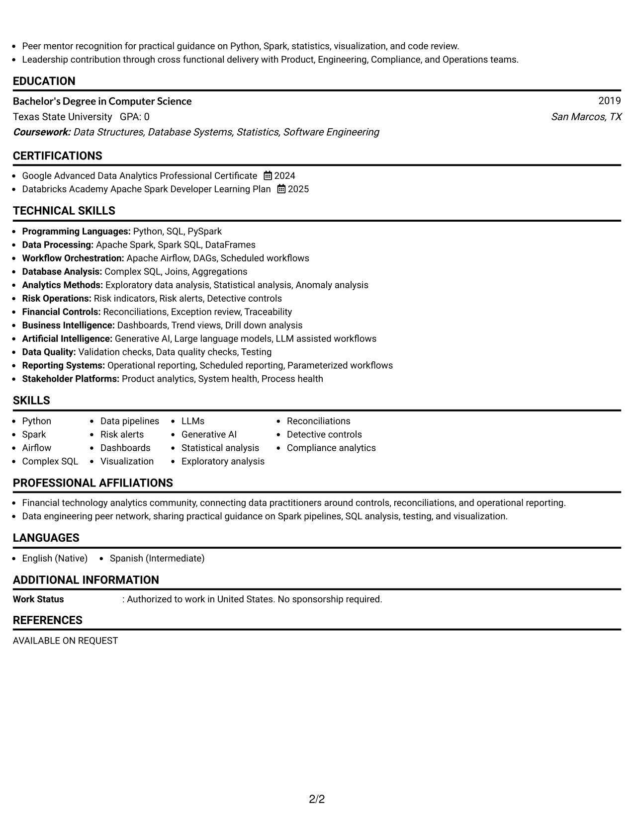 Resume Example Page 2