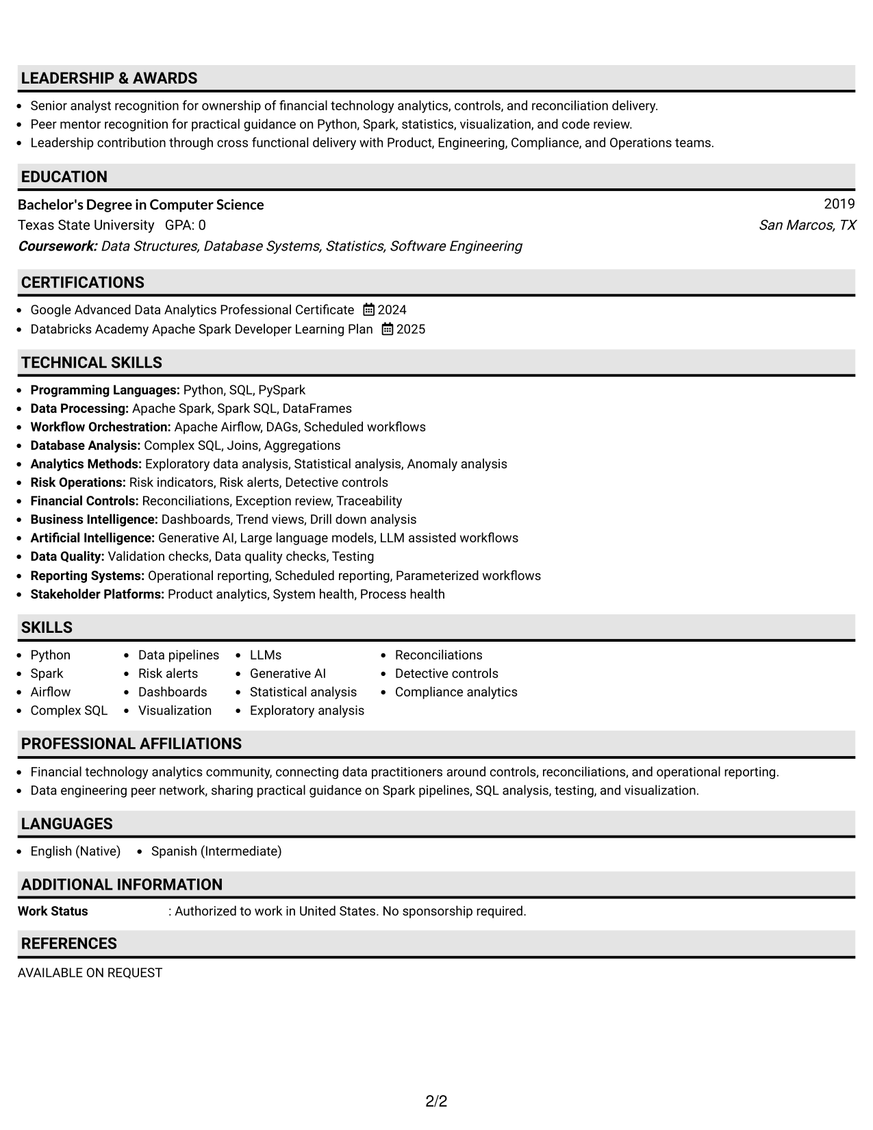 Resume Example Page 2