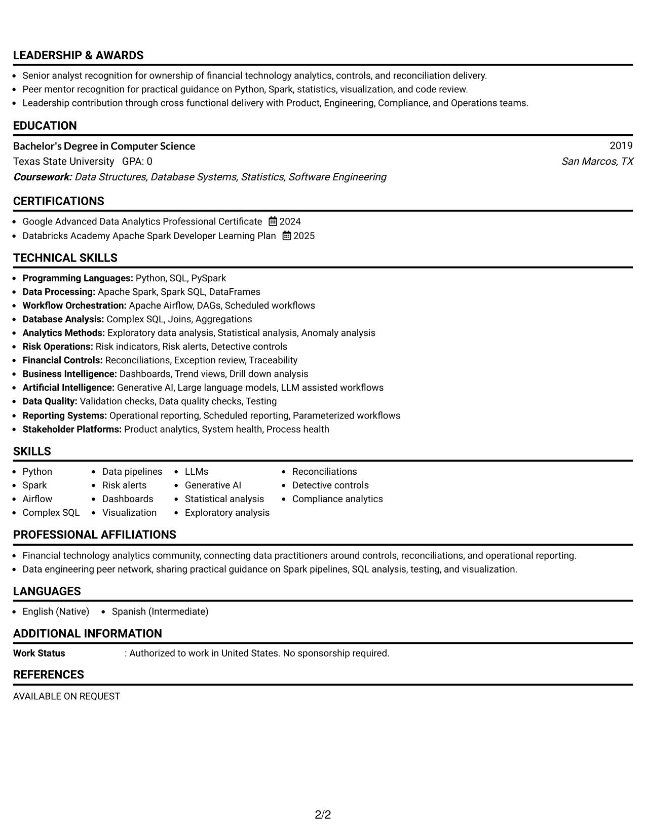 Resume Example Page 2
