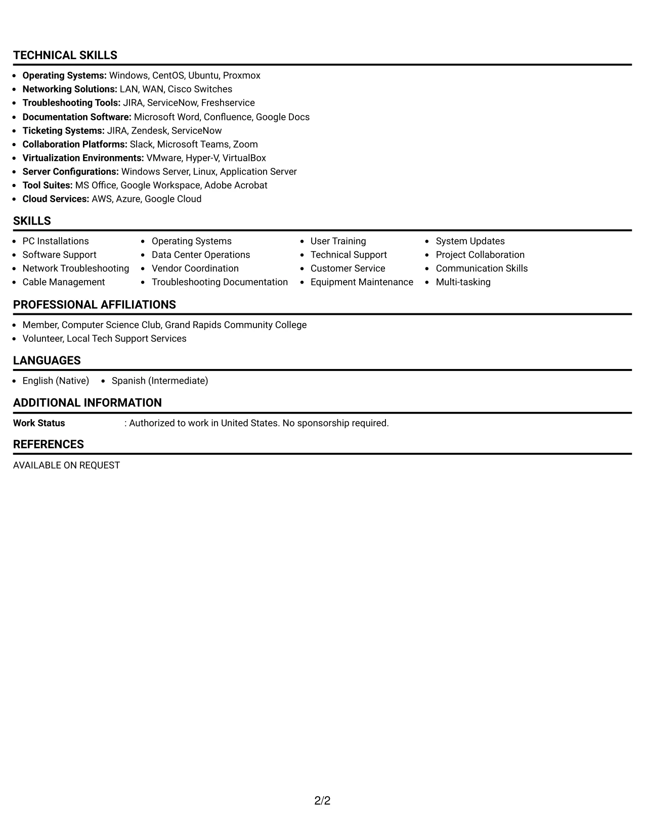 Resume Example Page 2