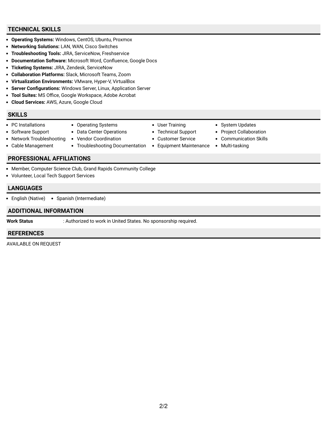 Resume Example Page 2